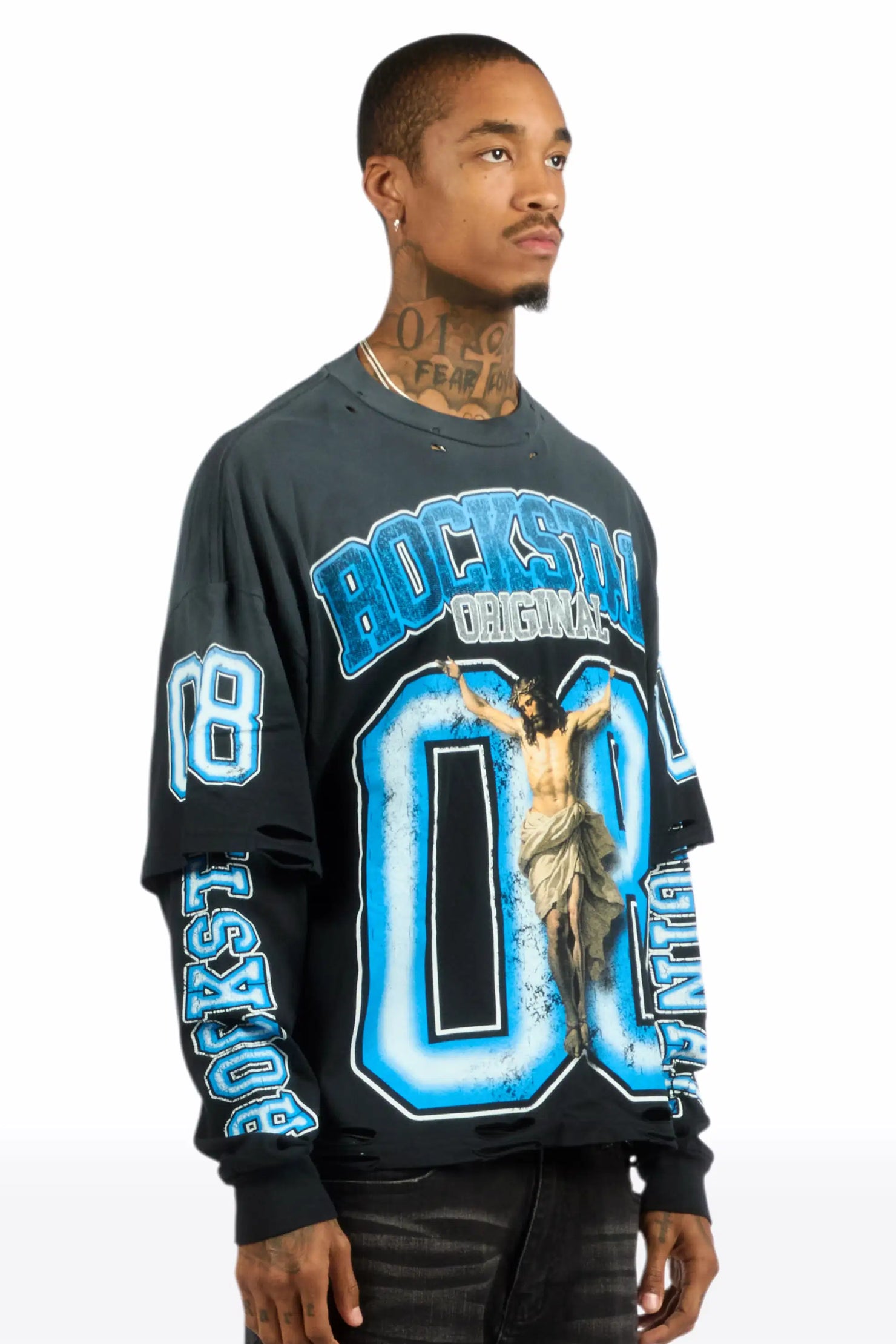 Fields Black/Blue Double Layer Long Sleeve Graphic T-Shirt