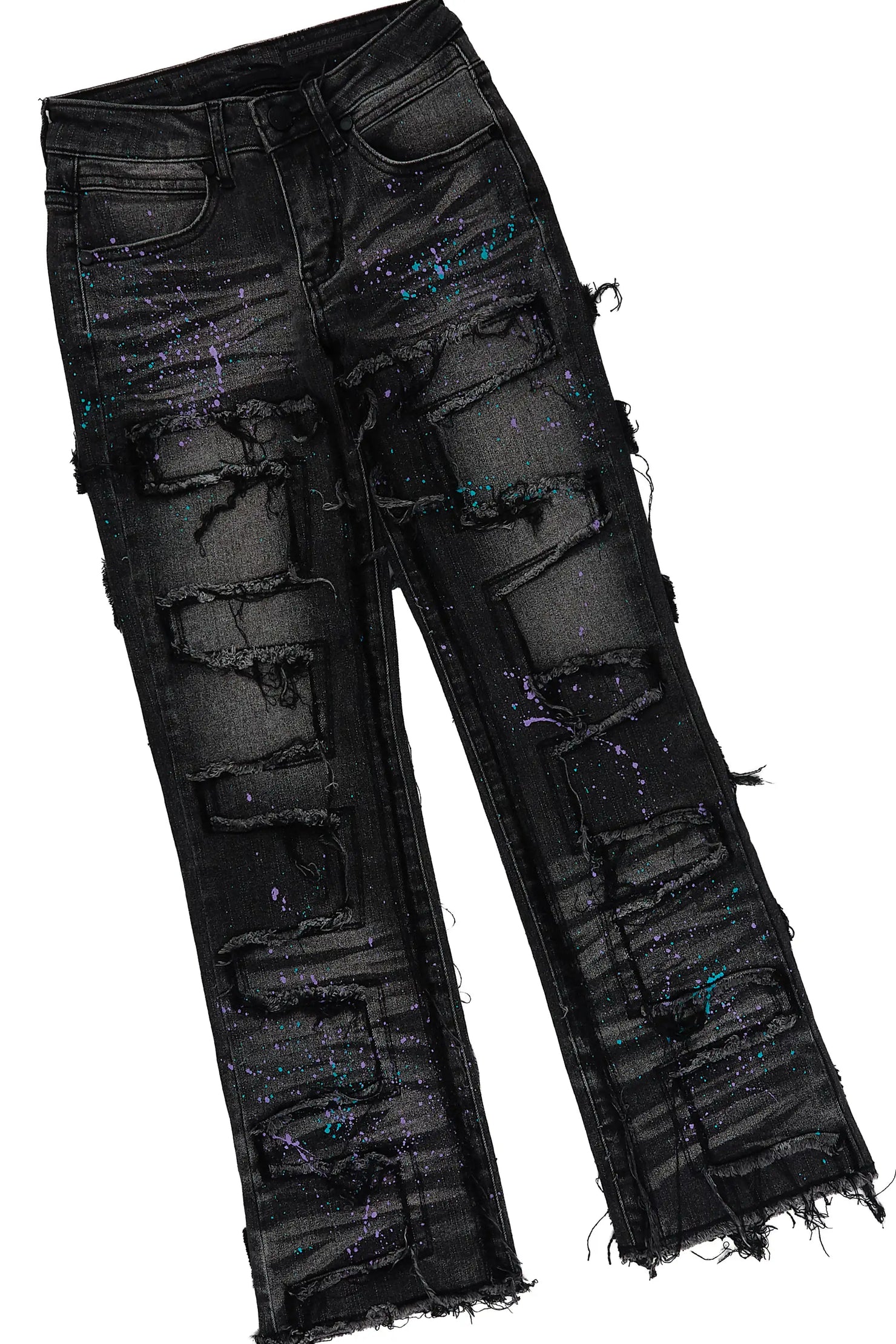 Girls Athena Lavender/Black Long Sleeve T-Shirt Stacked Jean Set