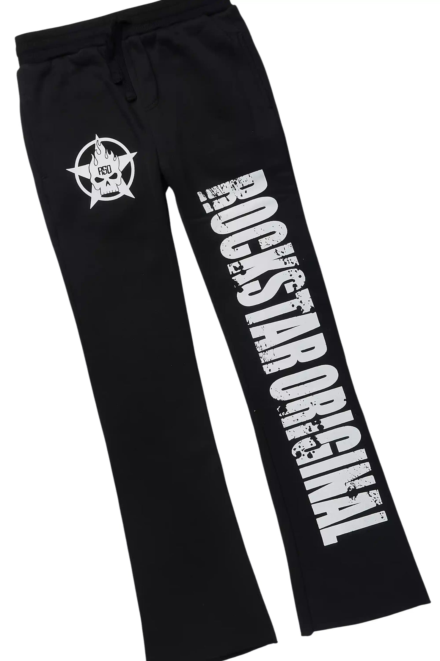 Boys Keve Black Hoodie Stacked Track Pant Set