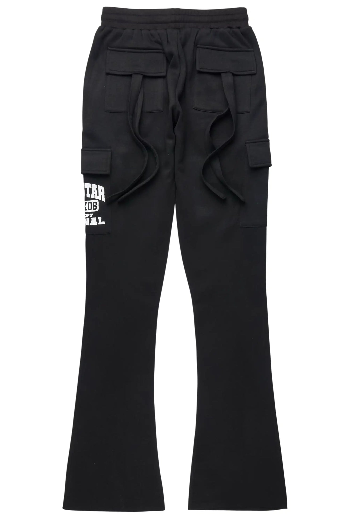 Elandira Black Cargo Stacked Track Pant