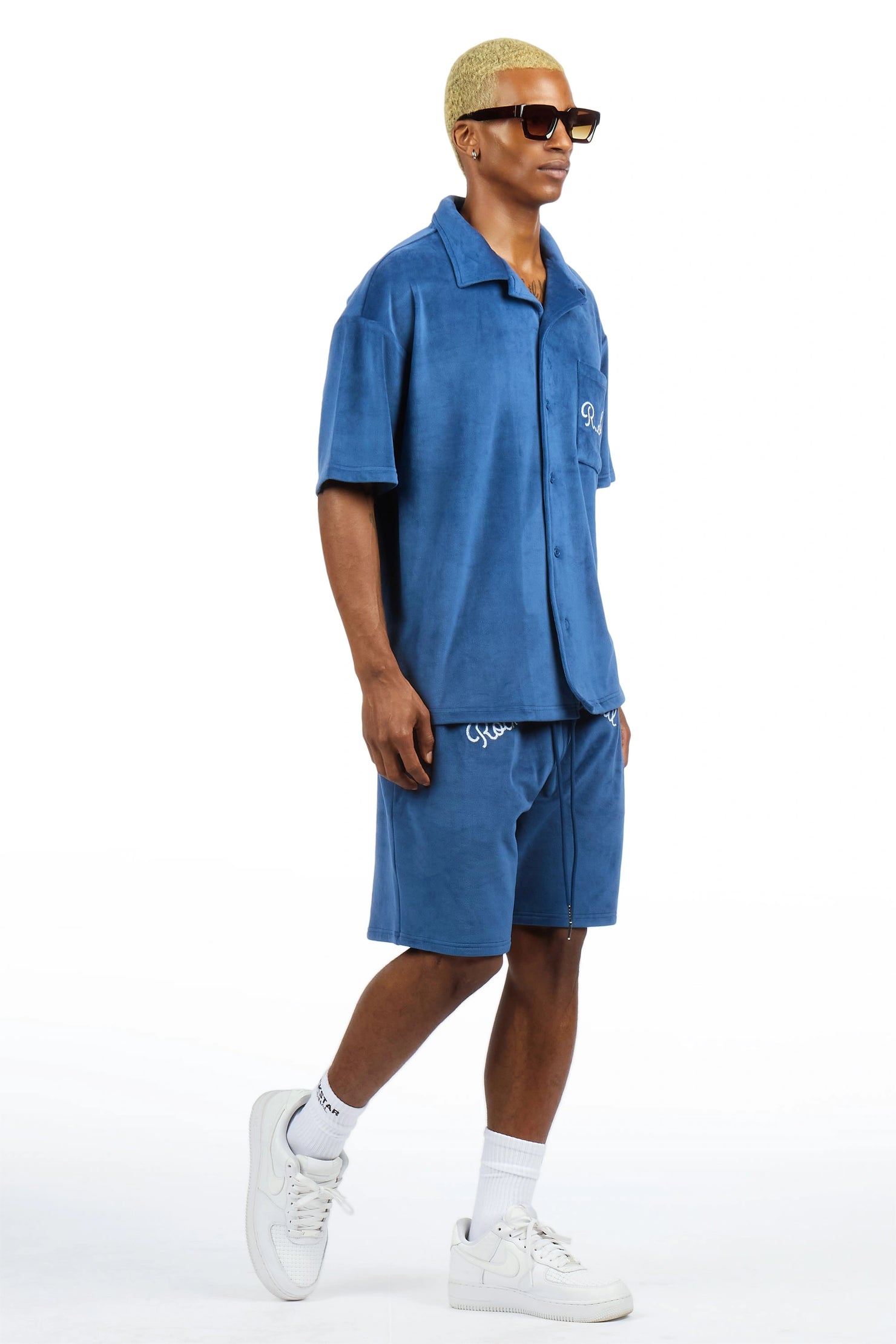 Crusoe Navy Button Down Shirt/Short Set