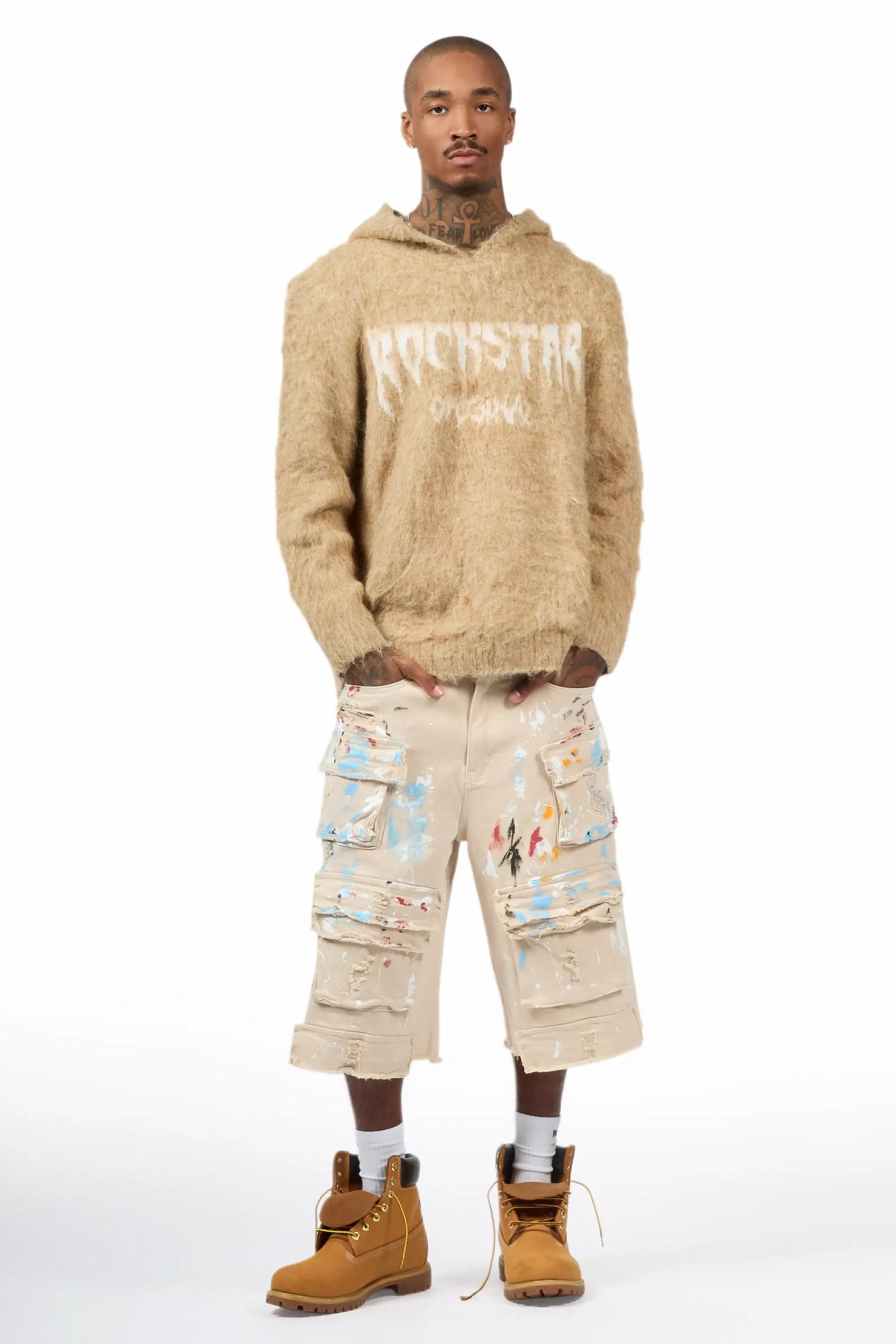 Orien Beige Painter Denim Short