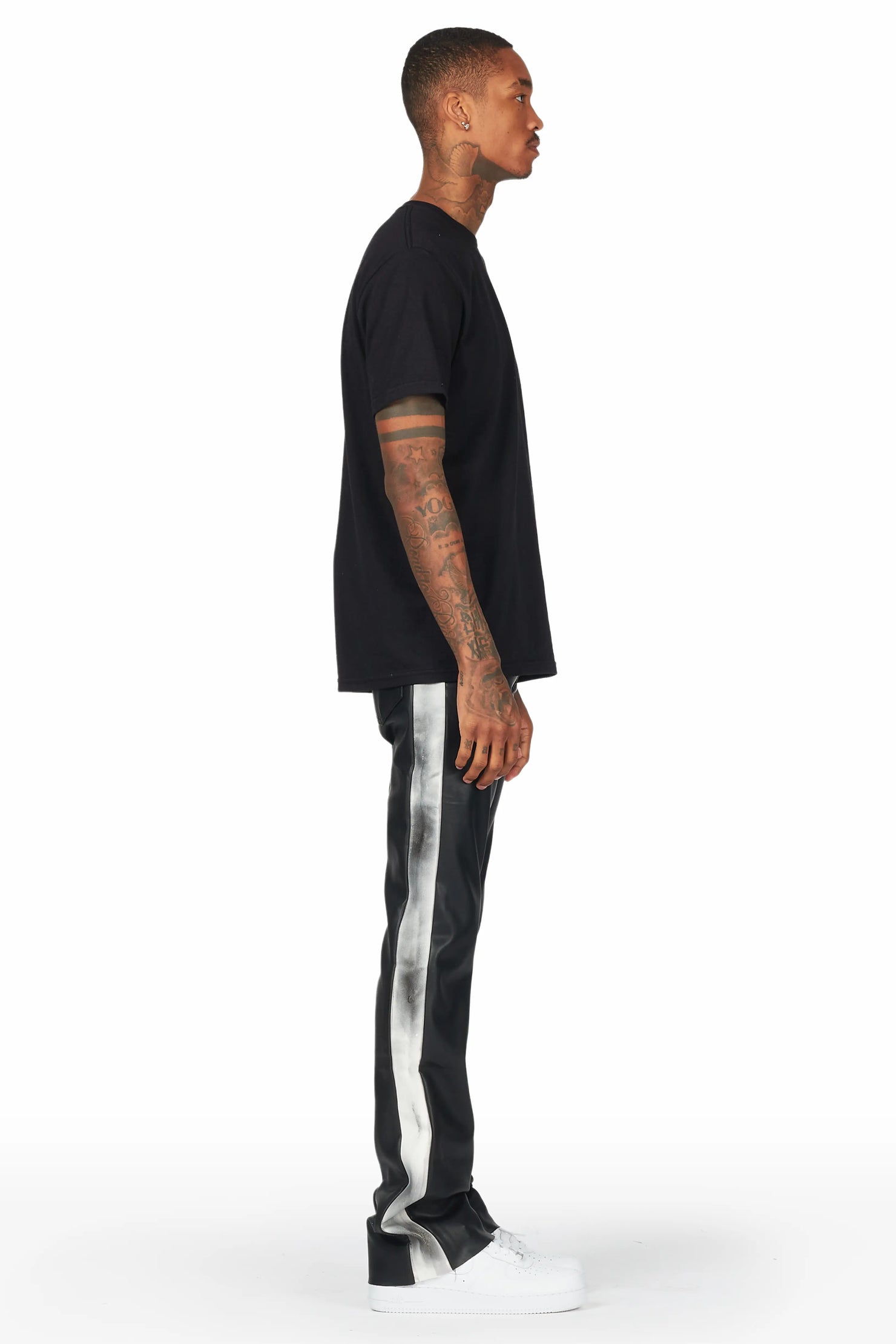 Fusao Black Stacked Faux Leather Jean