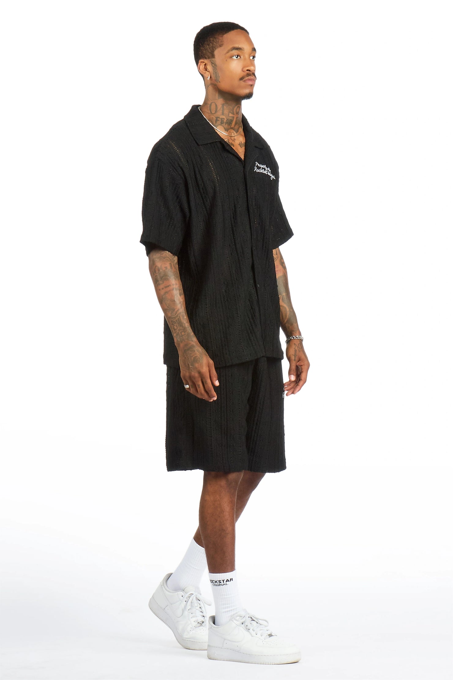 Zyaire Black Button Down Shirt/Short Set