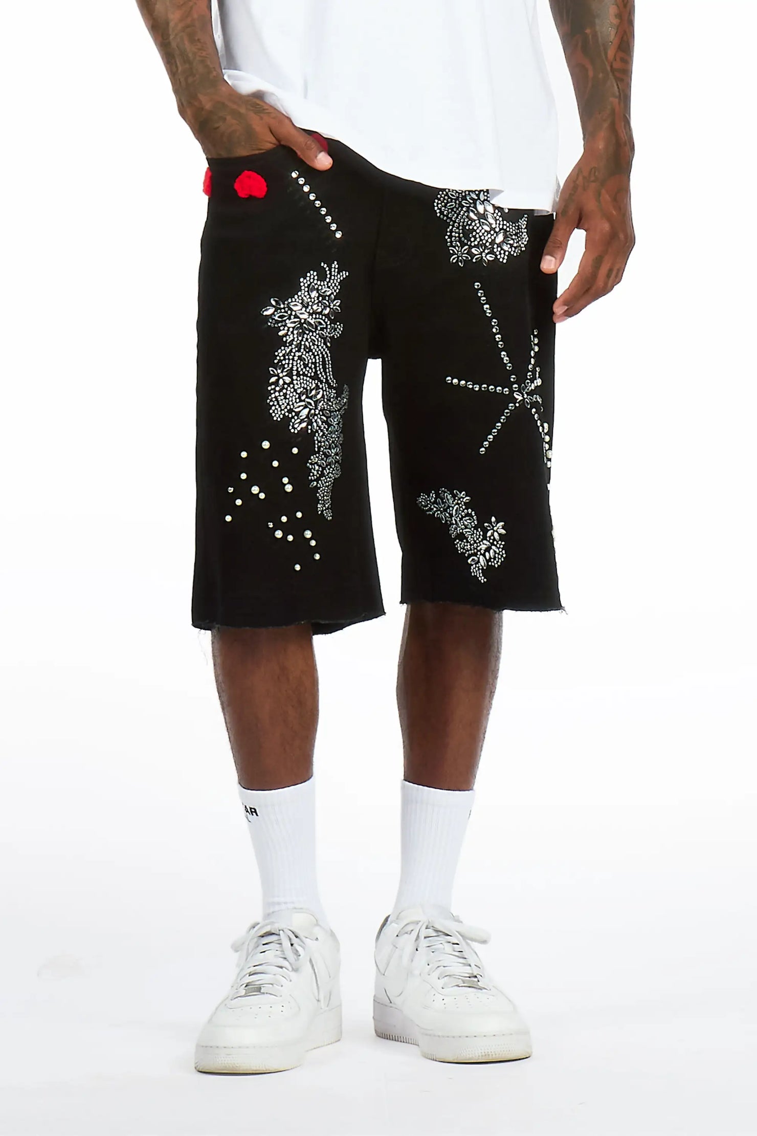 Rael Black Rhinestone Denim Short