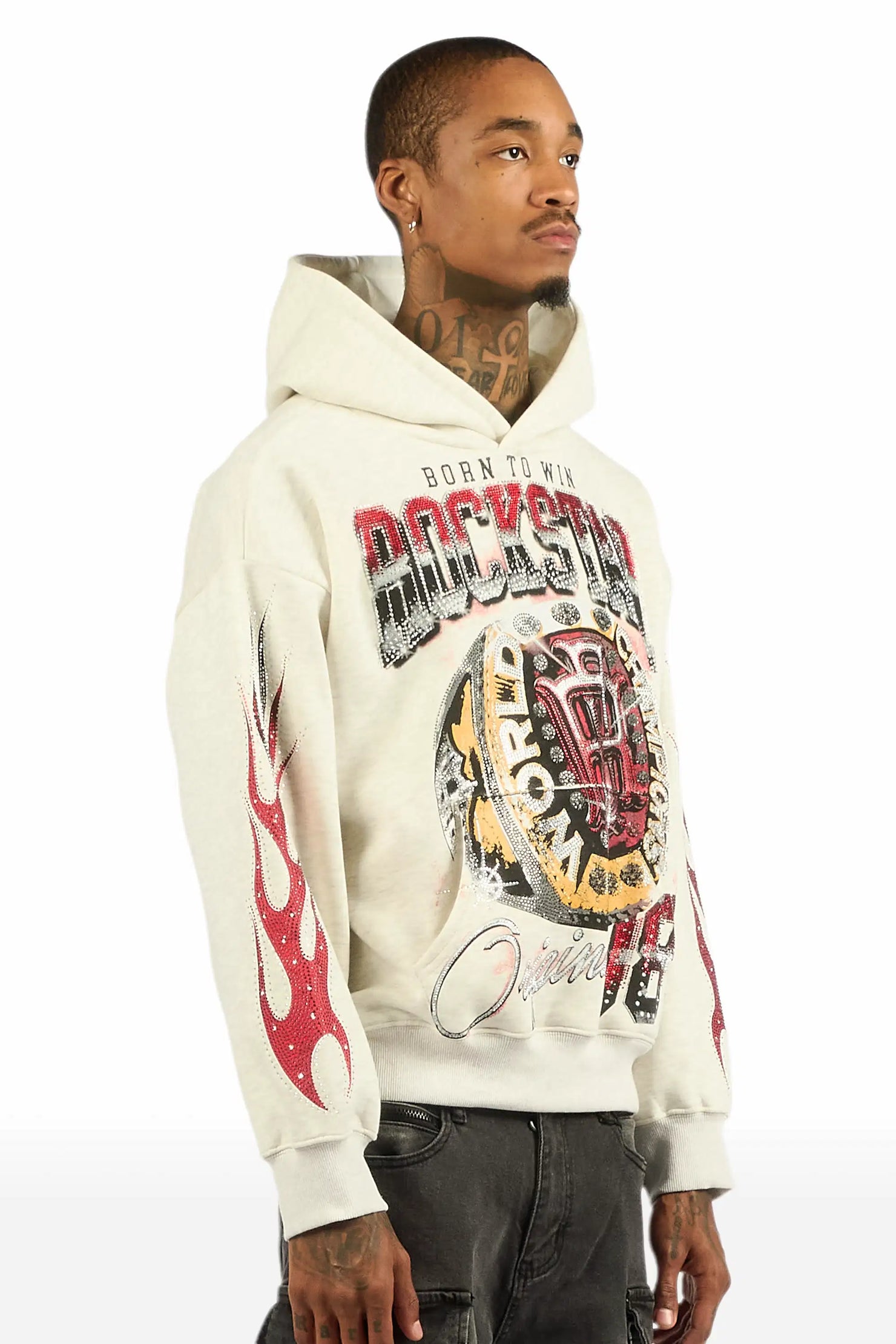 Glans Heather Grey Rhinestone Oversized Hoodie