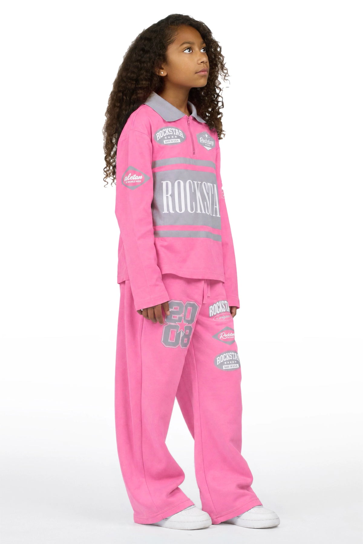 Girls Versenya Bubblegum/Grey Long Sleeve Polo Track Set