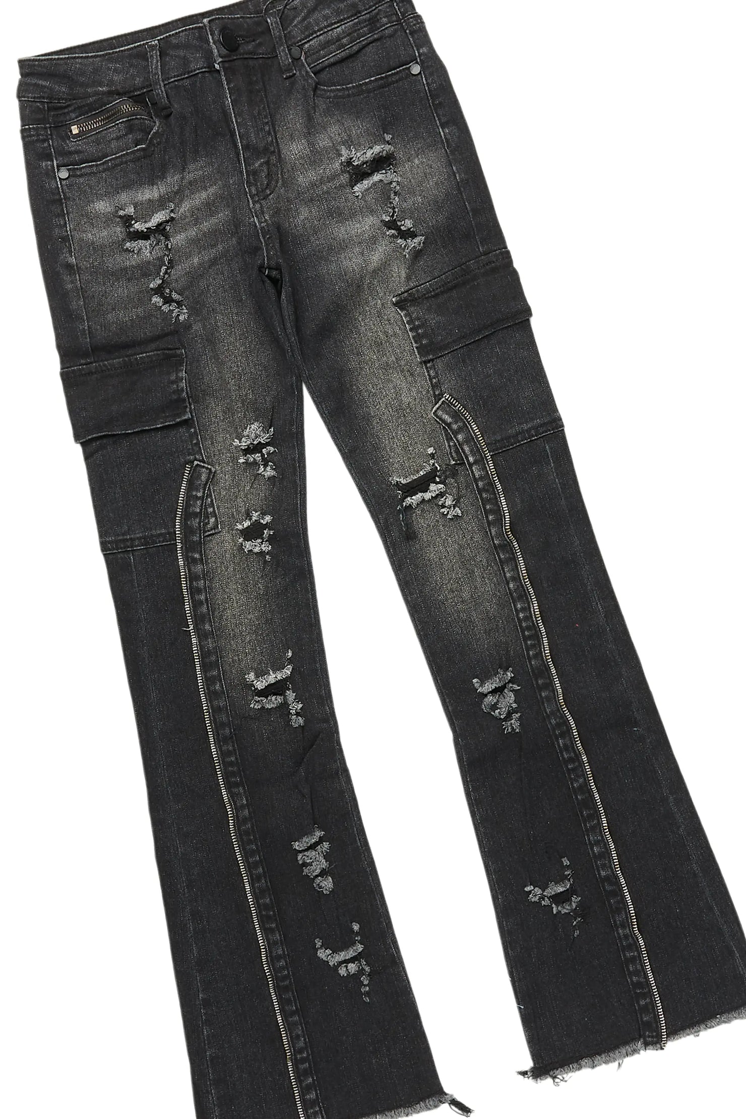 Boys Bloke Black Hoodie/Stacked Flare Jean Set