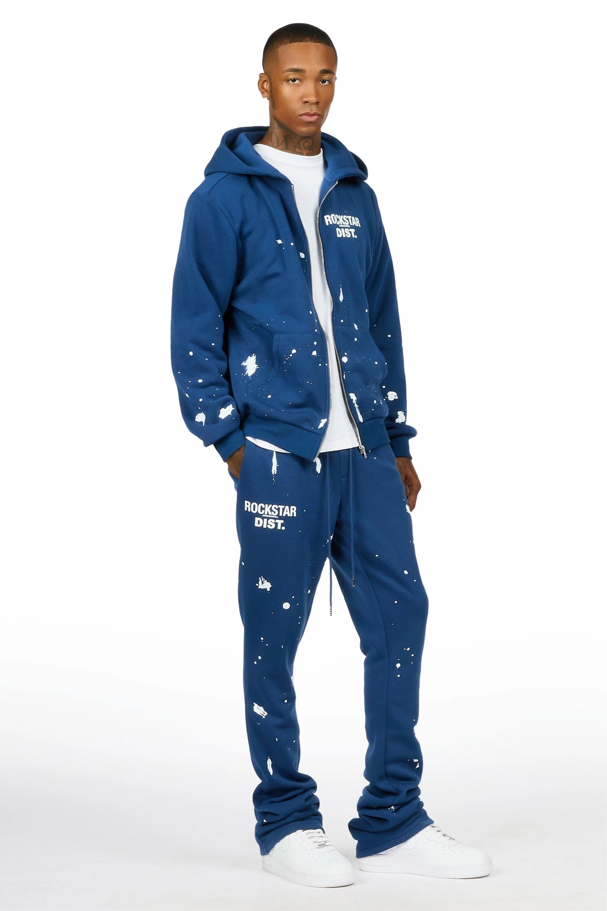 Zip Up Navy Raffer Hoodie/Stacked Track Set