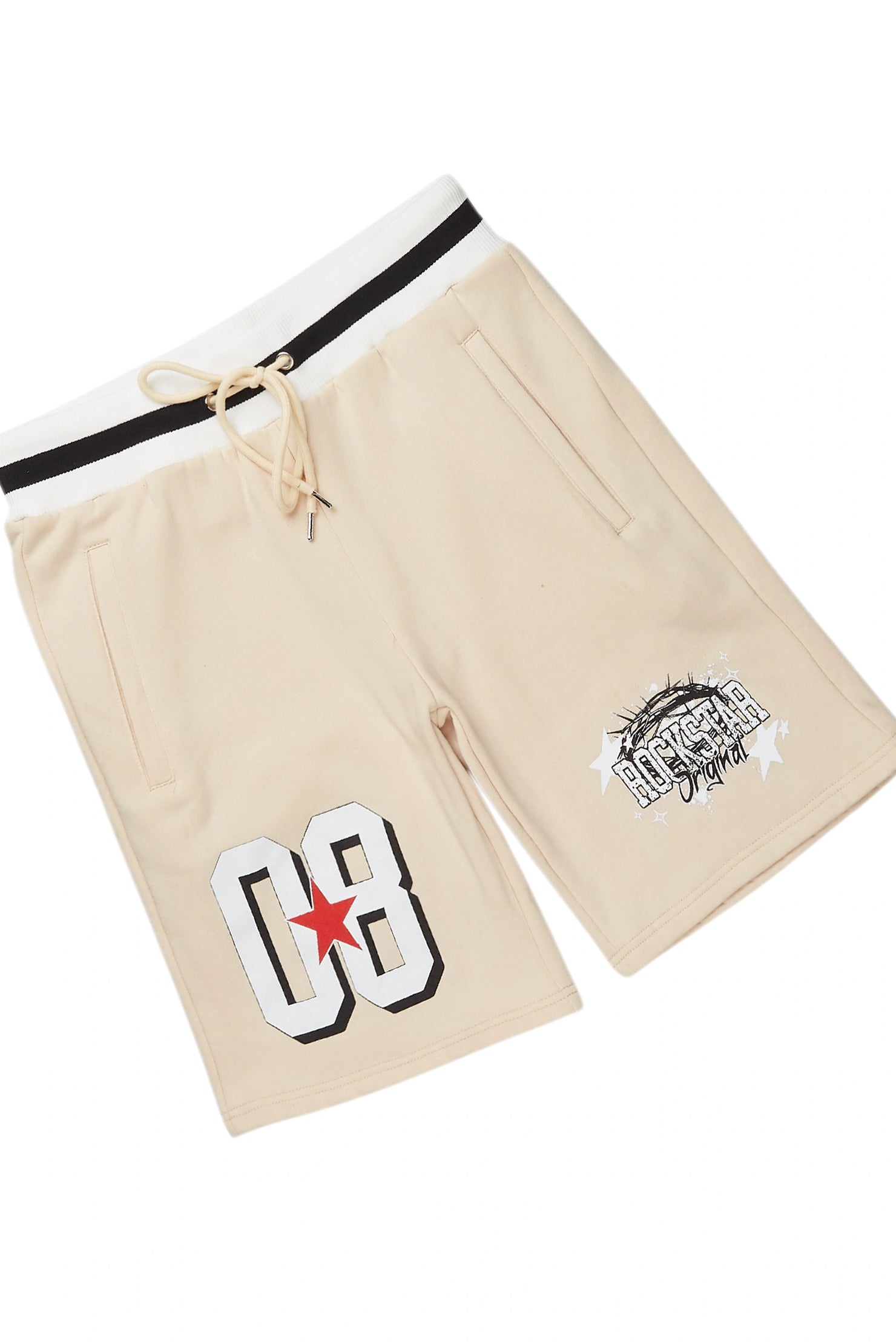 Allstar Cut Sleeve Beige/White T-Shirt Short Set