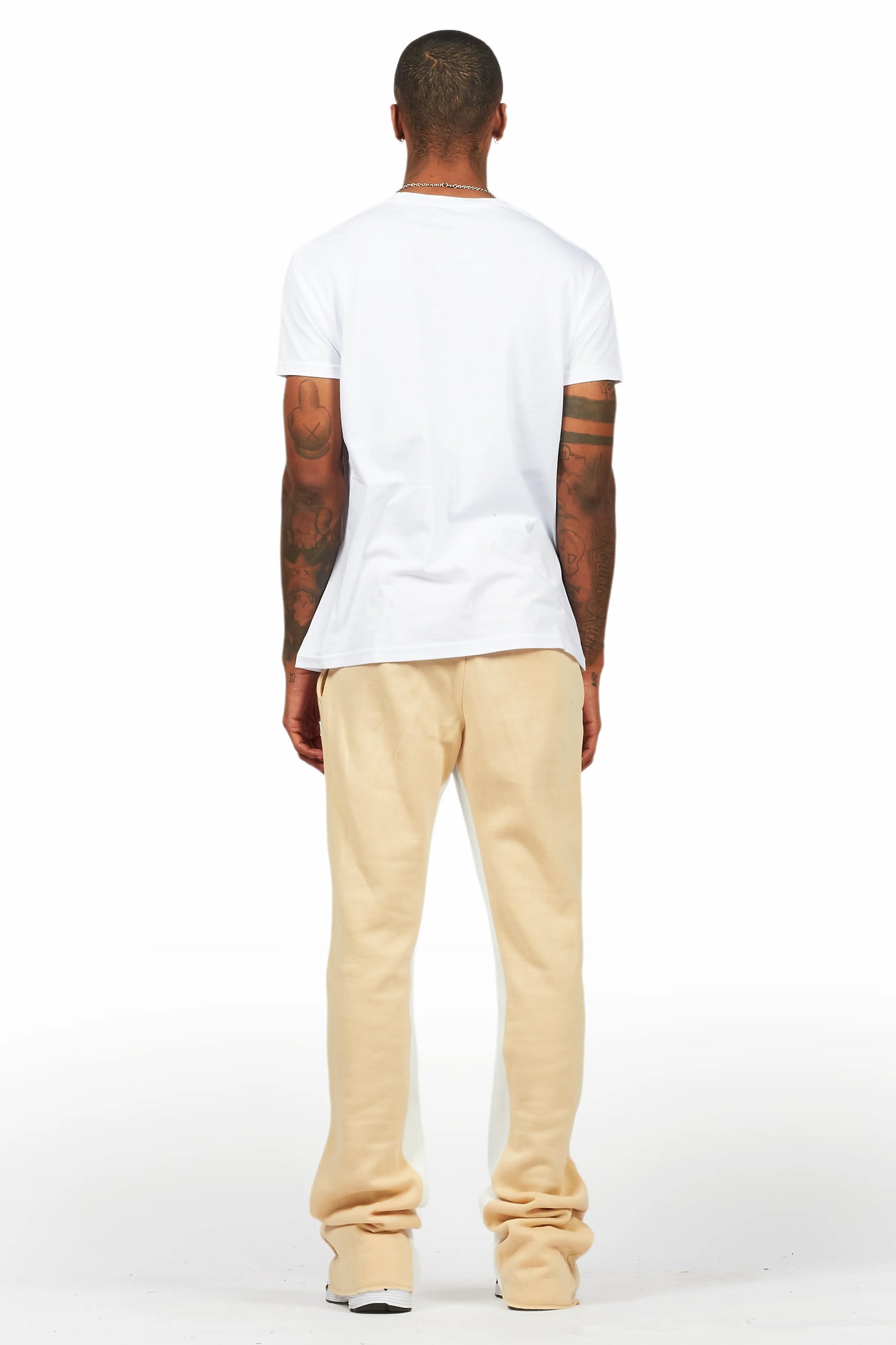 Beno White/Beige T-Shirt/Baggy Stacked Pant Set