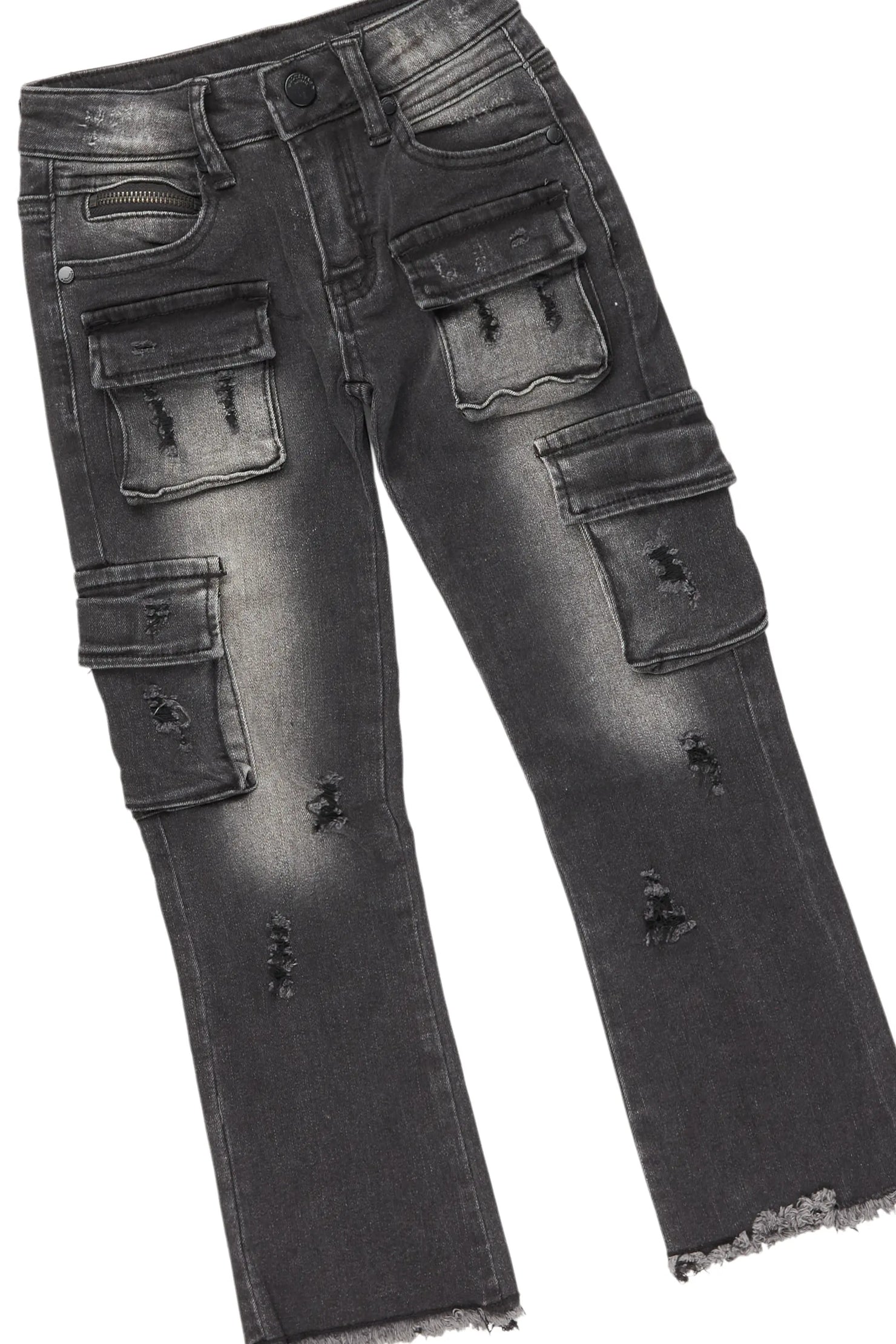 Girls Lachlane Grey/Dark Grey Hoodie/Stacked Flare Jean Set