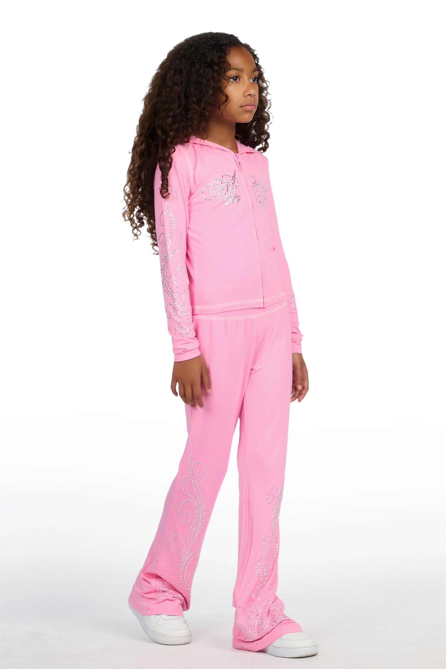 Girls Joella Pink Rhinestone Lounge Track Set