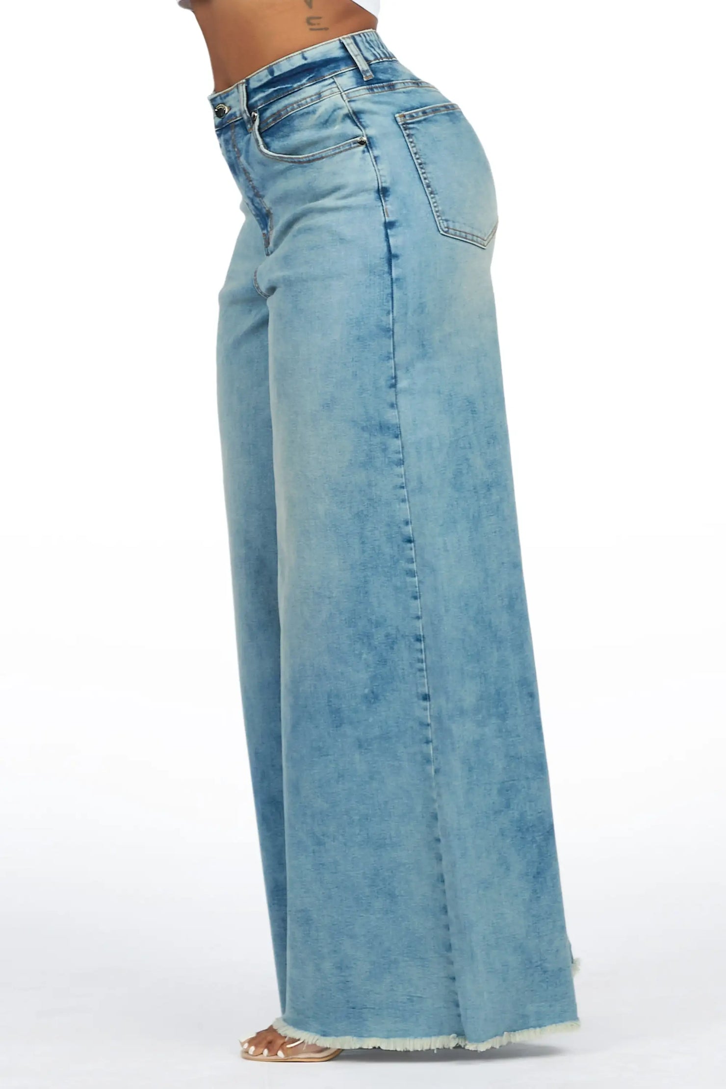 Cegaria Light Wash High Rise Elastic Back Stretch Baggy Jean