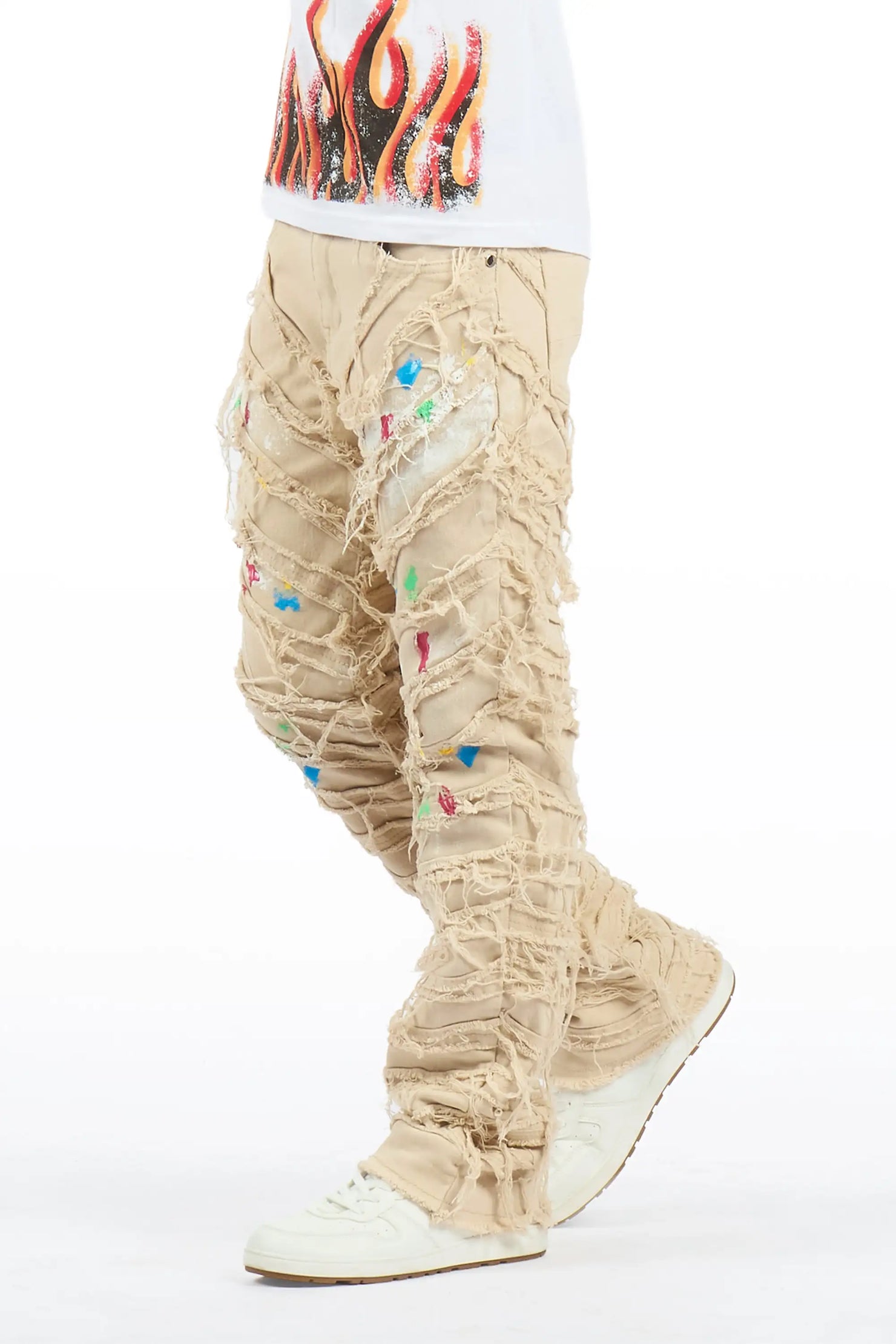 Boys Charly 2.0 Beige Stacked Painter Flare Jean