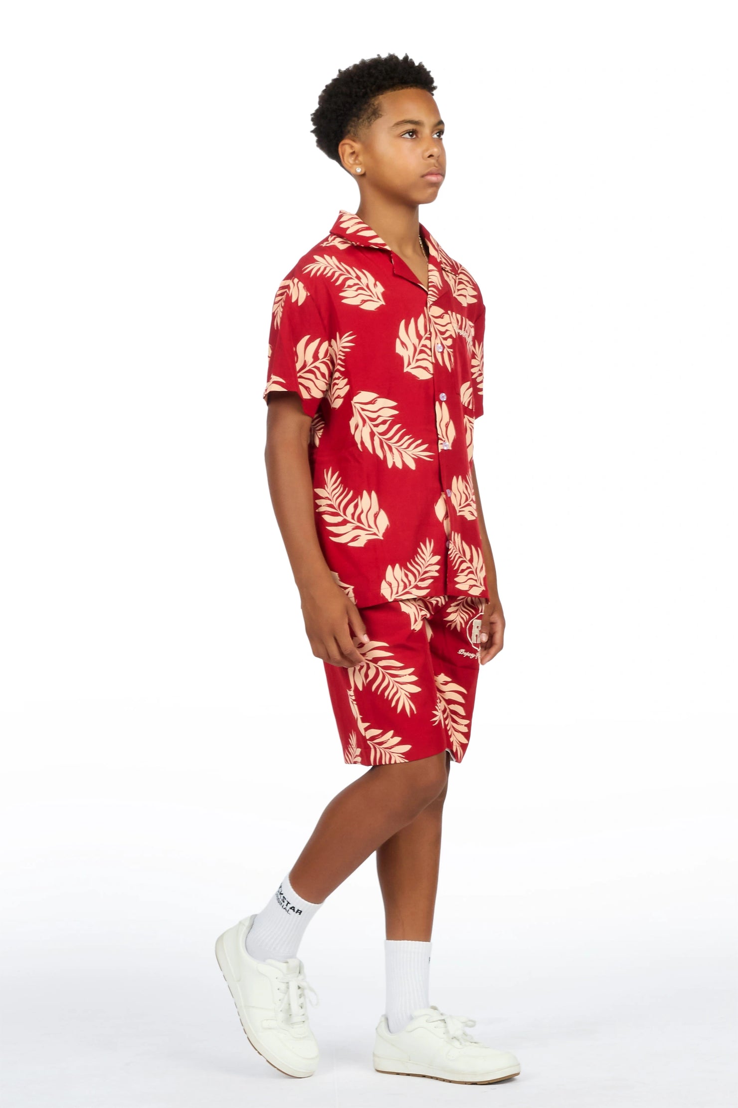 Boys Puka Red/Cream Button Down Shirt/Short Set