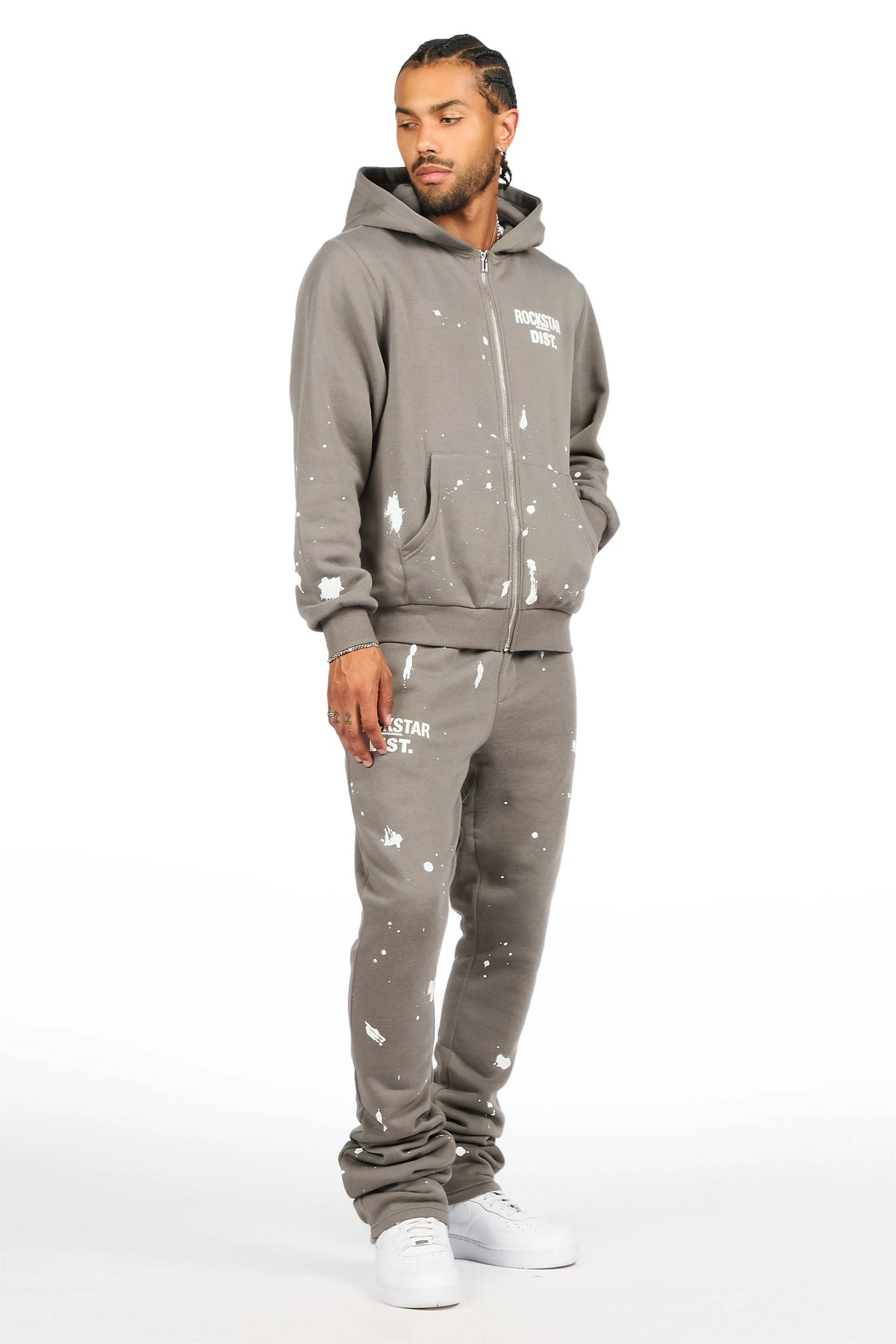 Zip Up Dark Grey Raffer Hoodie/Stacked Track Set