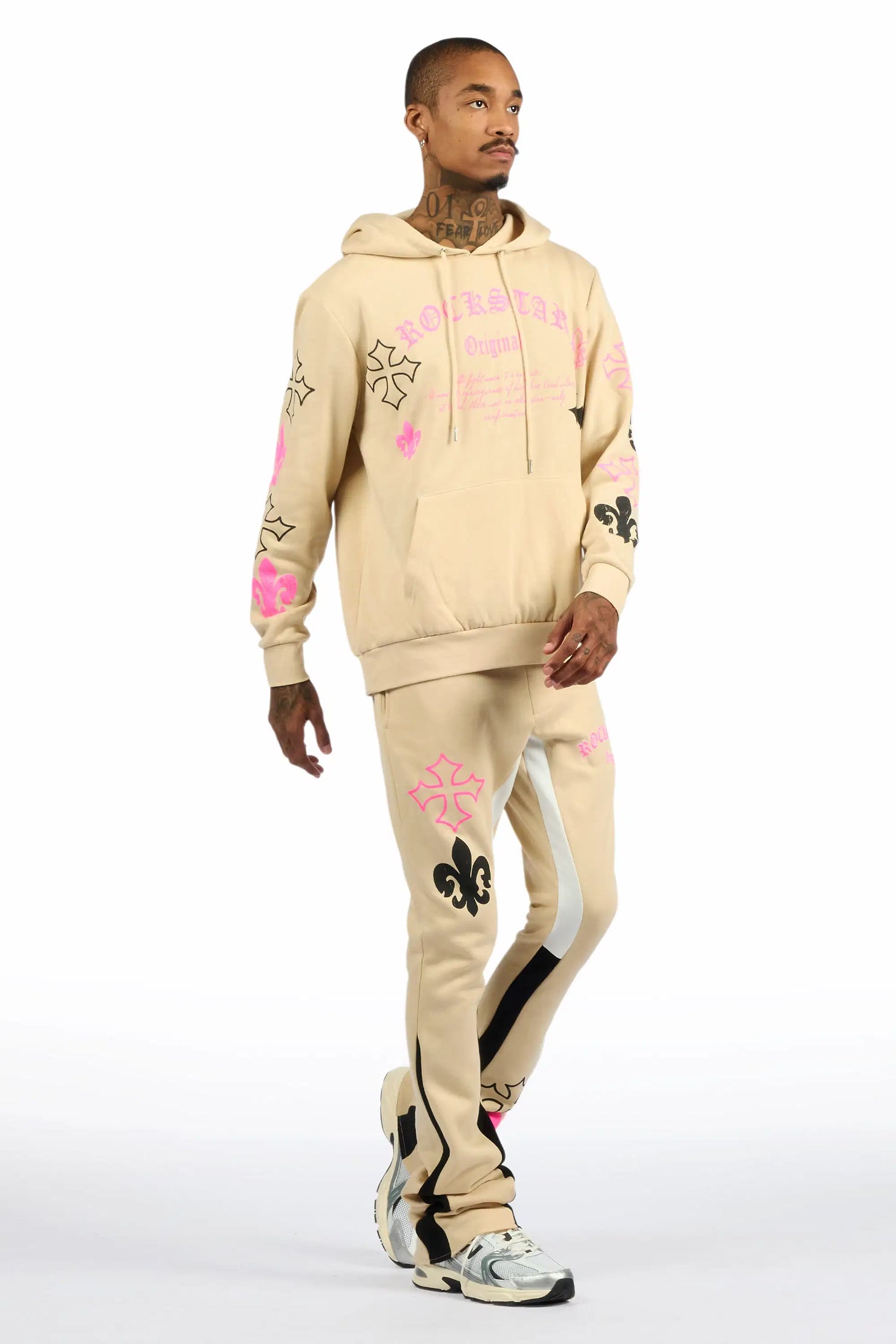 Tieran Beige/Multi Hoodie/Stacked Flare Track Set