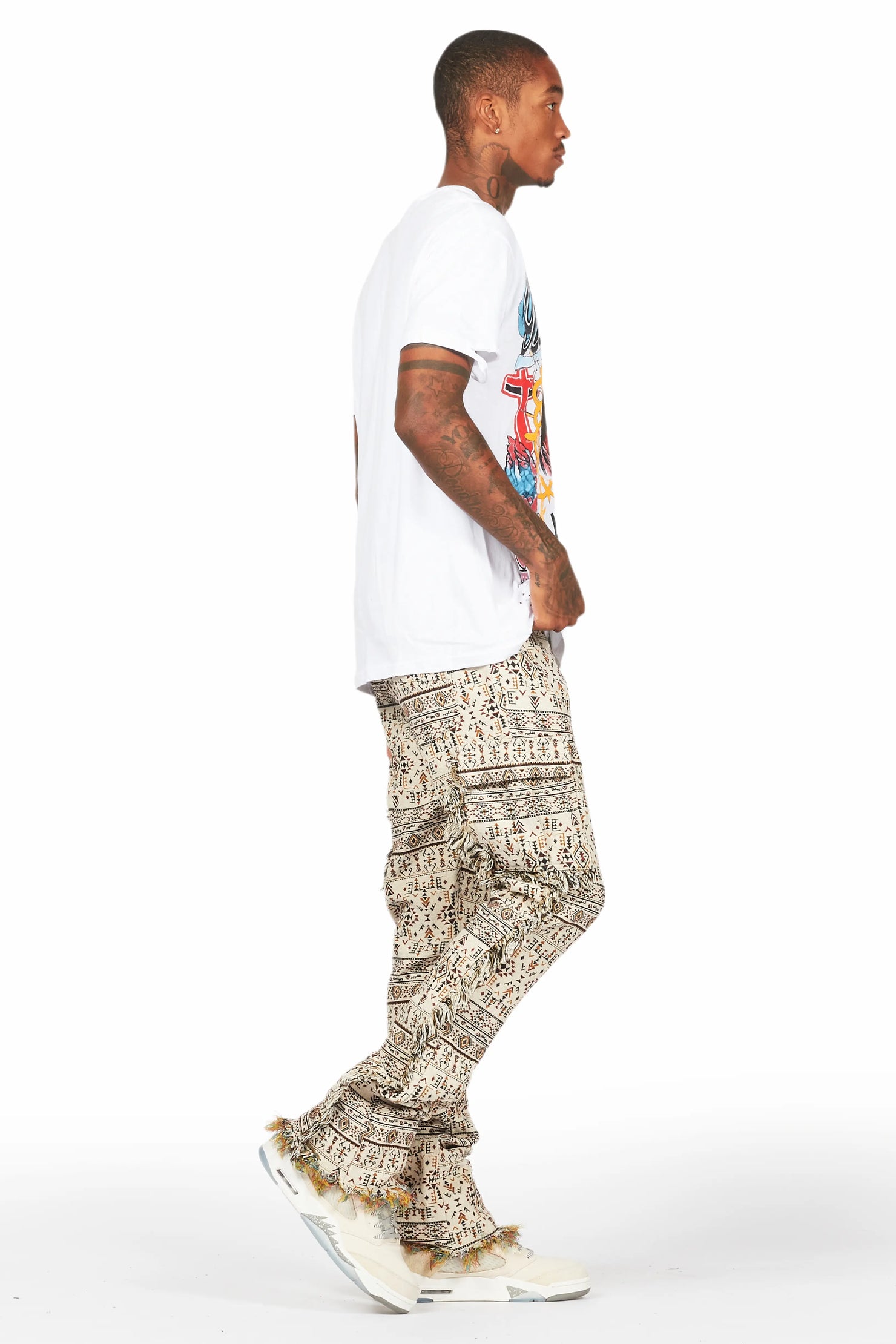 Ayaki Beige Slim Tapestry Flare Jean