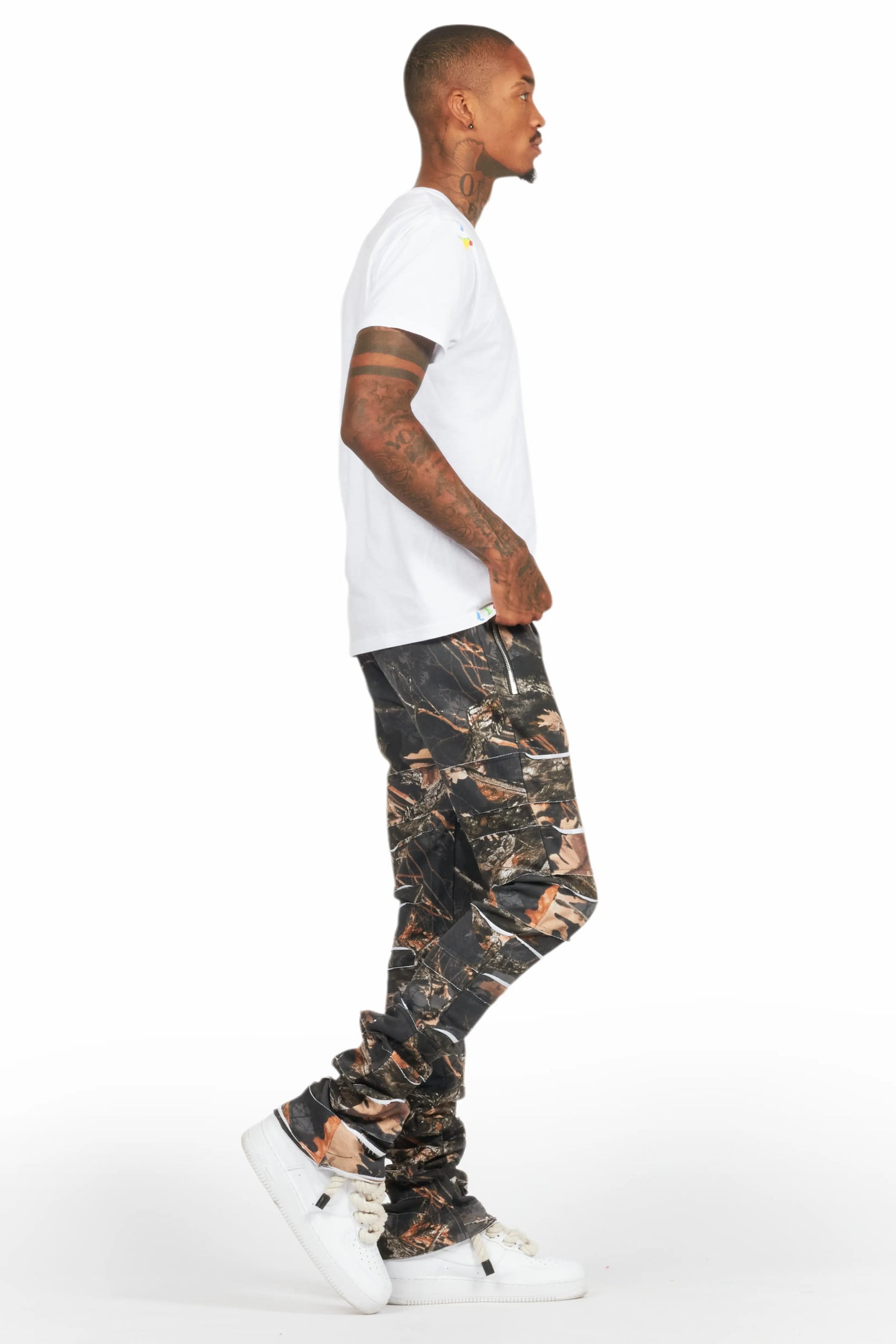 Emilio Black Tree Camo Stacked Flare Track Pant