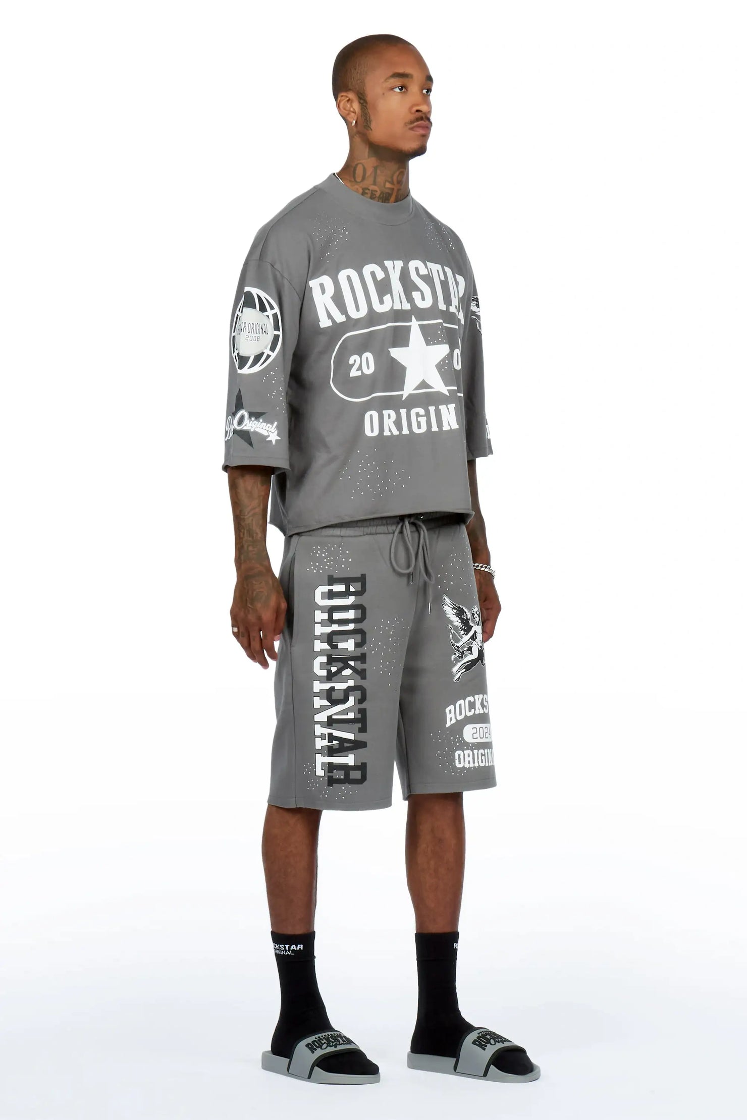 Gutta Grey Rhinestone T-Shirt/Short Set