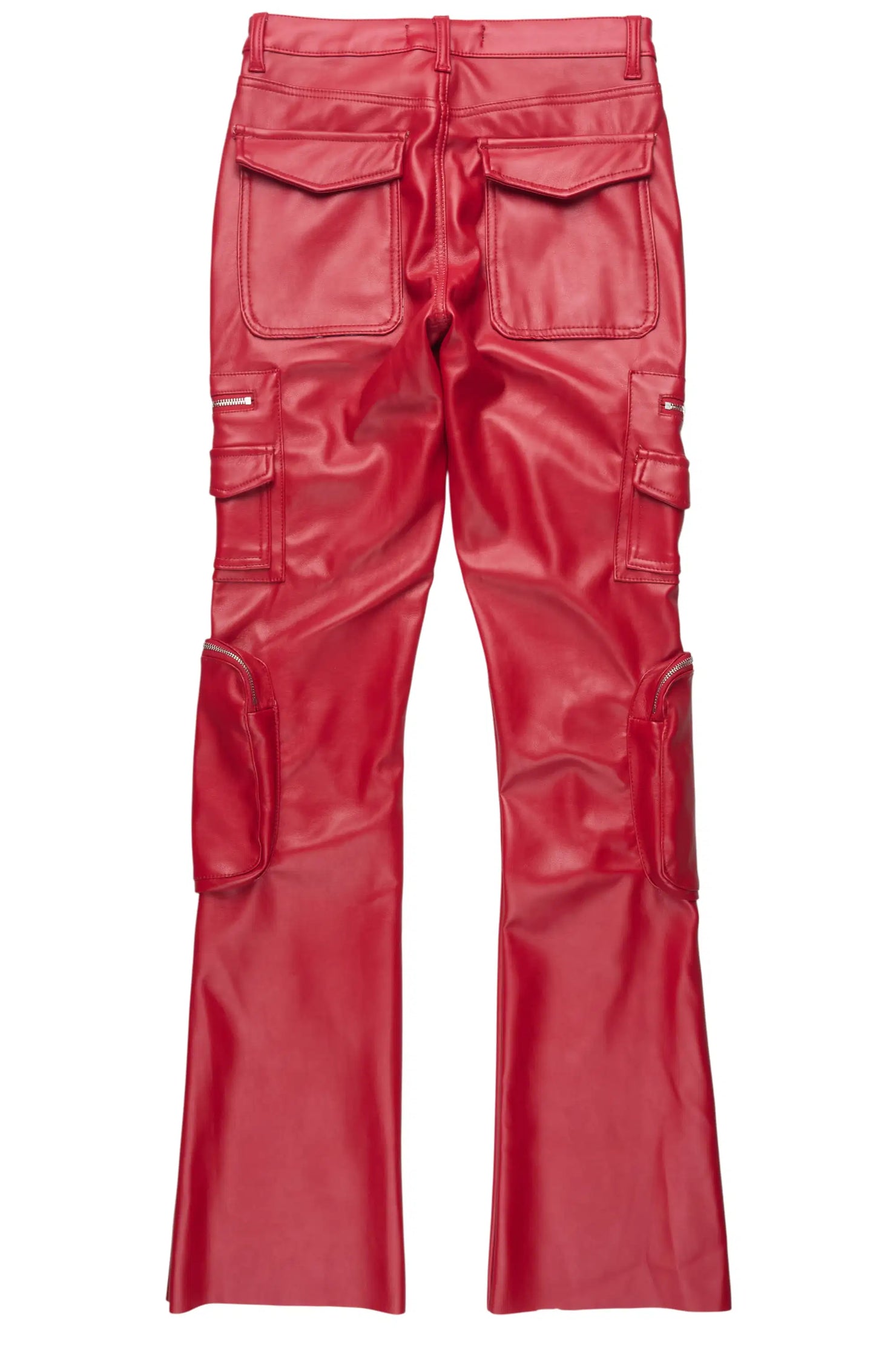 Luxola Red PU Cargo Stacked Flare Pant