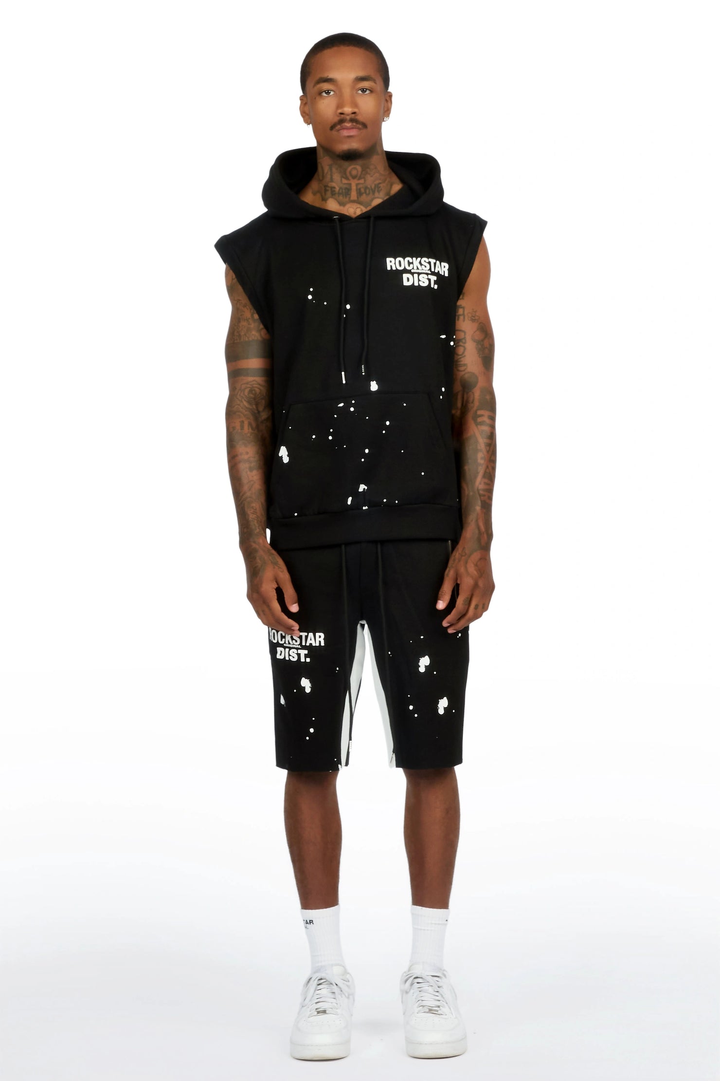 Raffer 3.0 Black Cut Off Sleeve Hoodie Short Set
