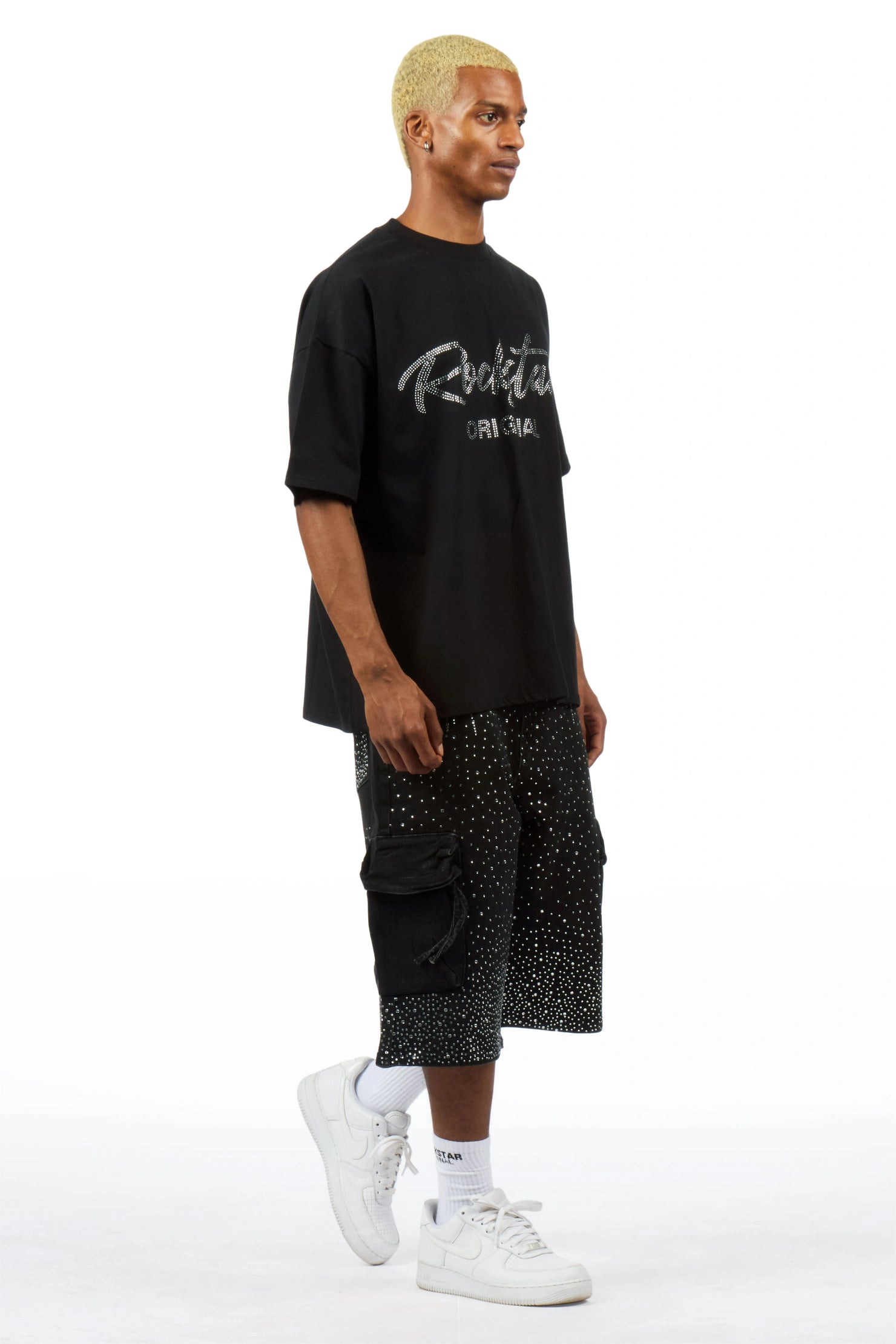 Keoni Black Rhinestone T-Shirt Denim Jort Set