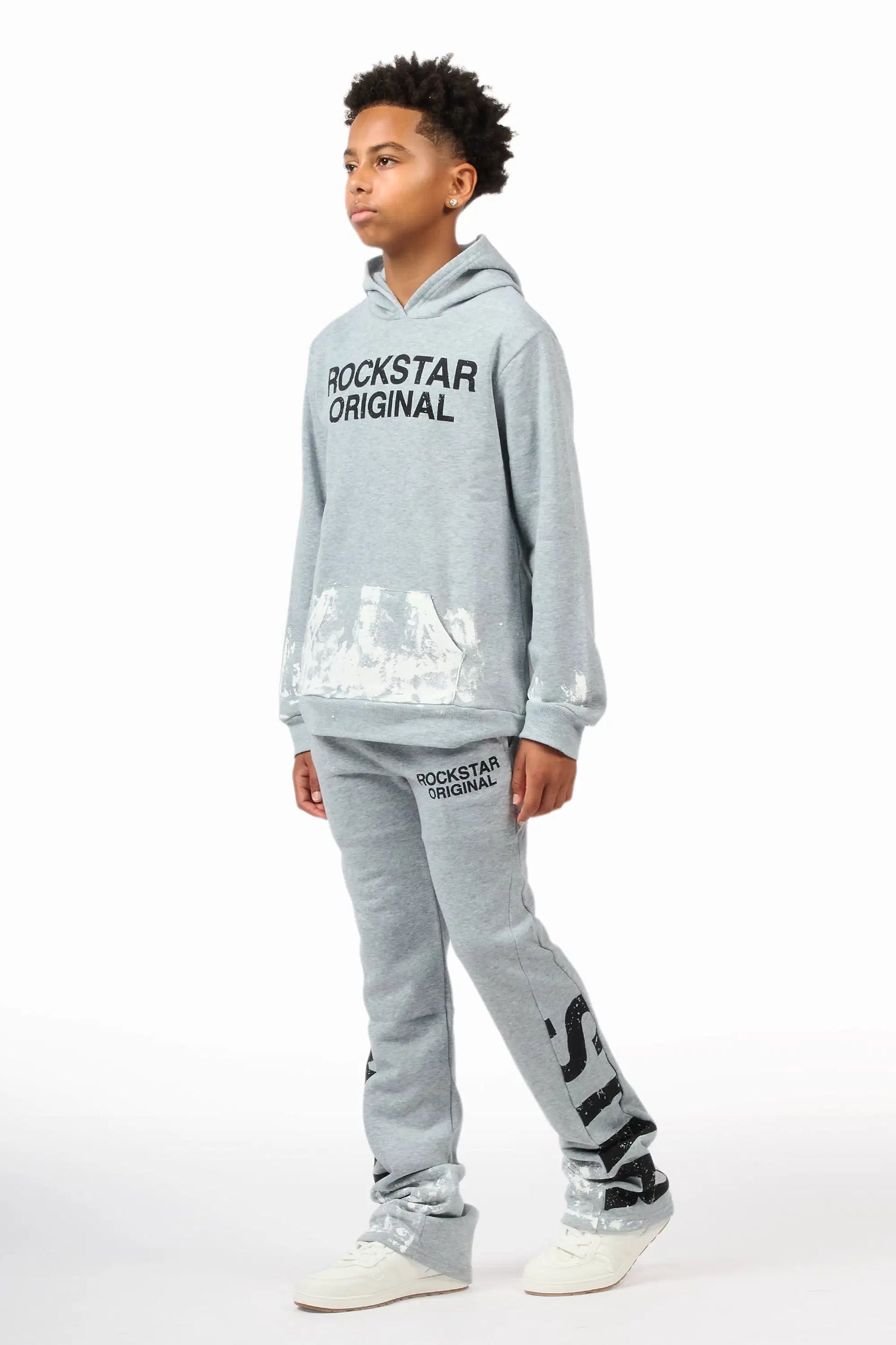 Boys Deniska Heather Grey/Black Hoodie Track Pant Set