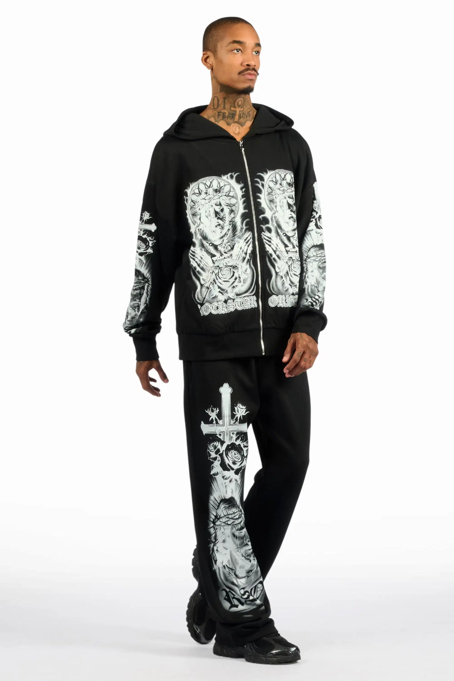 Blasted Black/White Hoodie/Baggy Pant Track Set