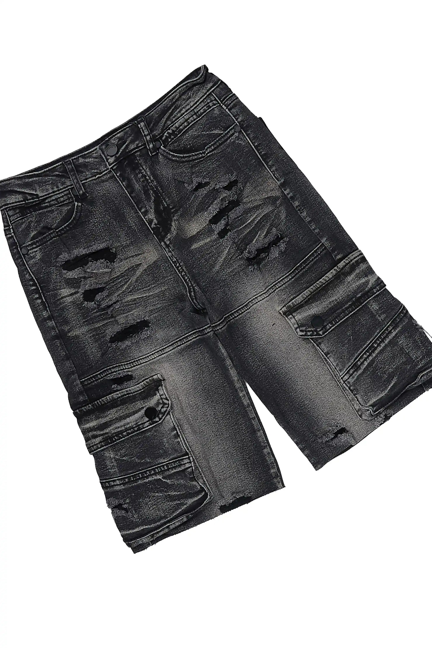 Boys Wizzlor Black/DarkGrey Cut Off T-Shirt Short Set