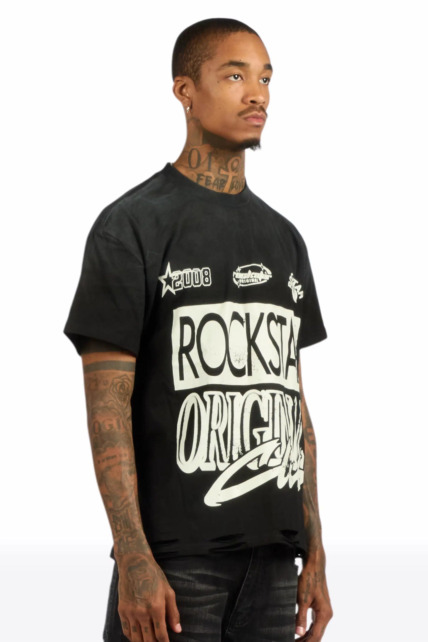 Rylok Black Oversized Graphic T-Shirt