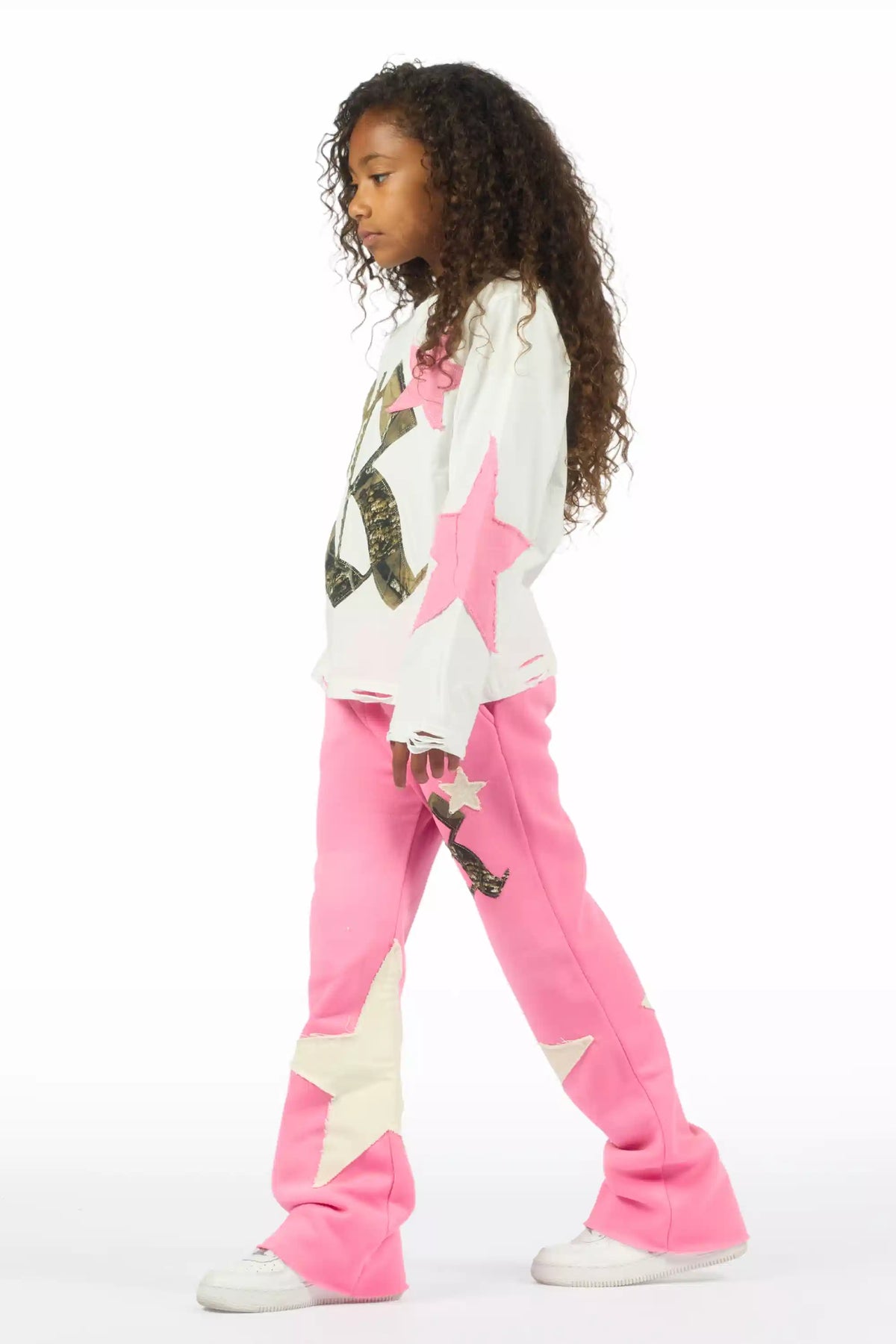 Girls Delgera White/Pink Long Sleeve T-Shirt Track Set