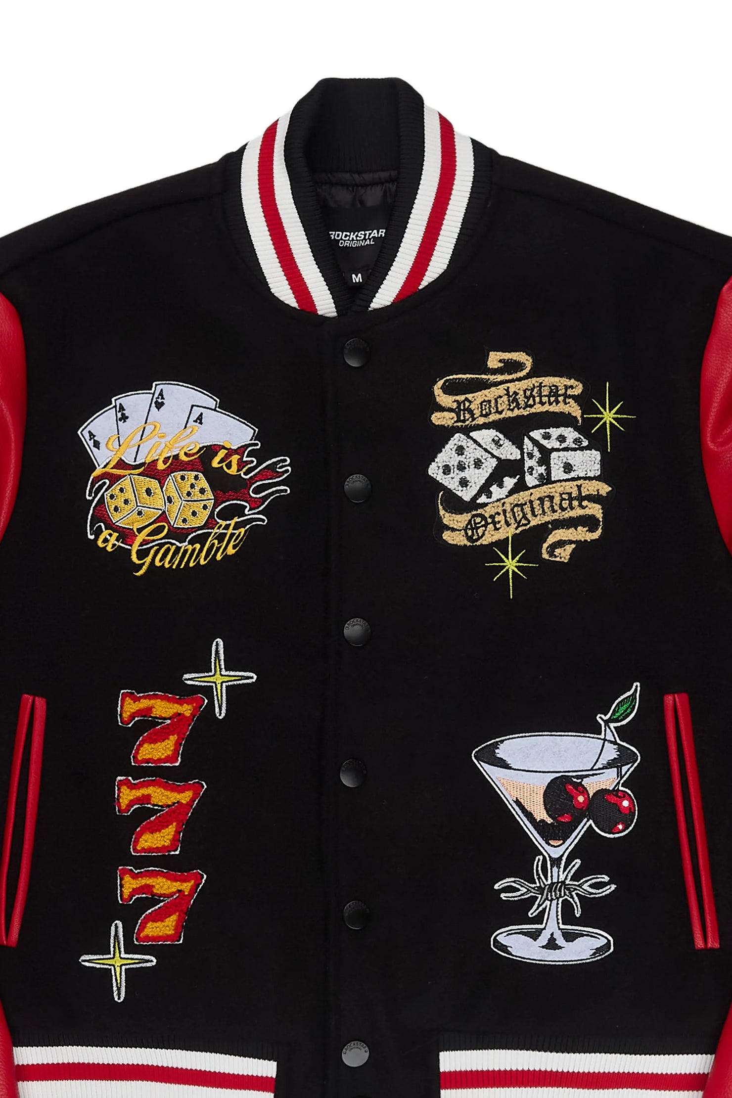 Stasha Black/Red Oversized Varsity Jacket
