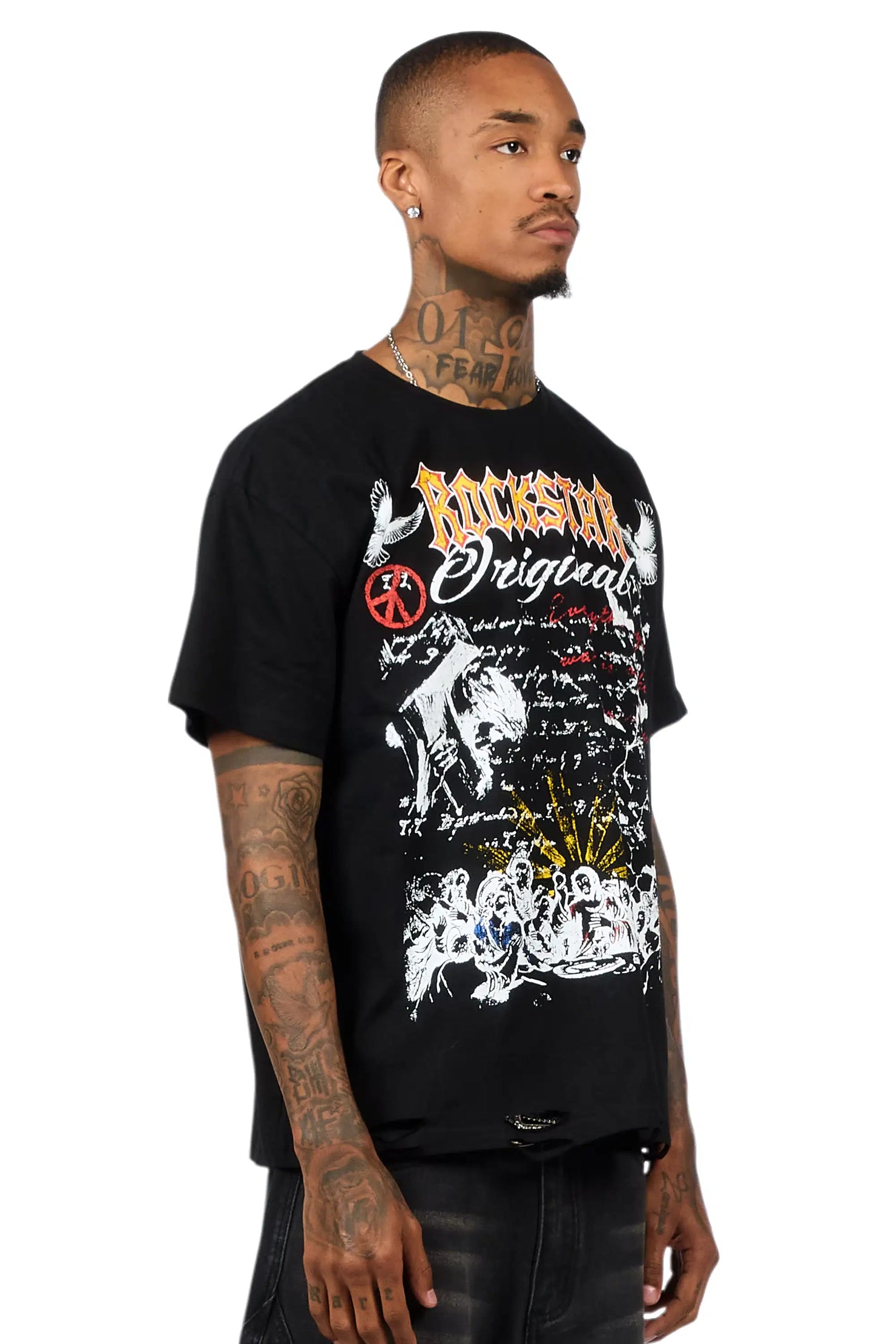 Supper Sketch Black Oversized Graphic T-Shirt