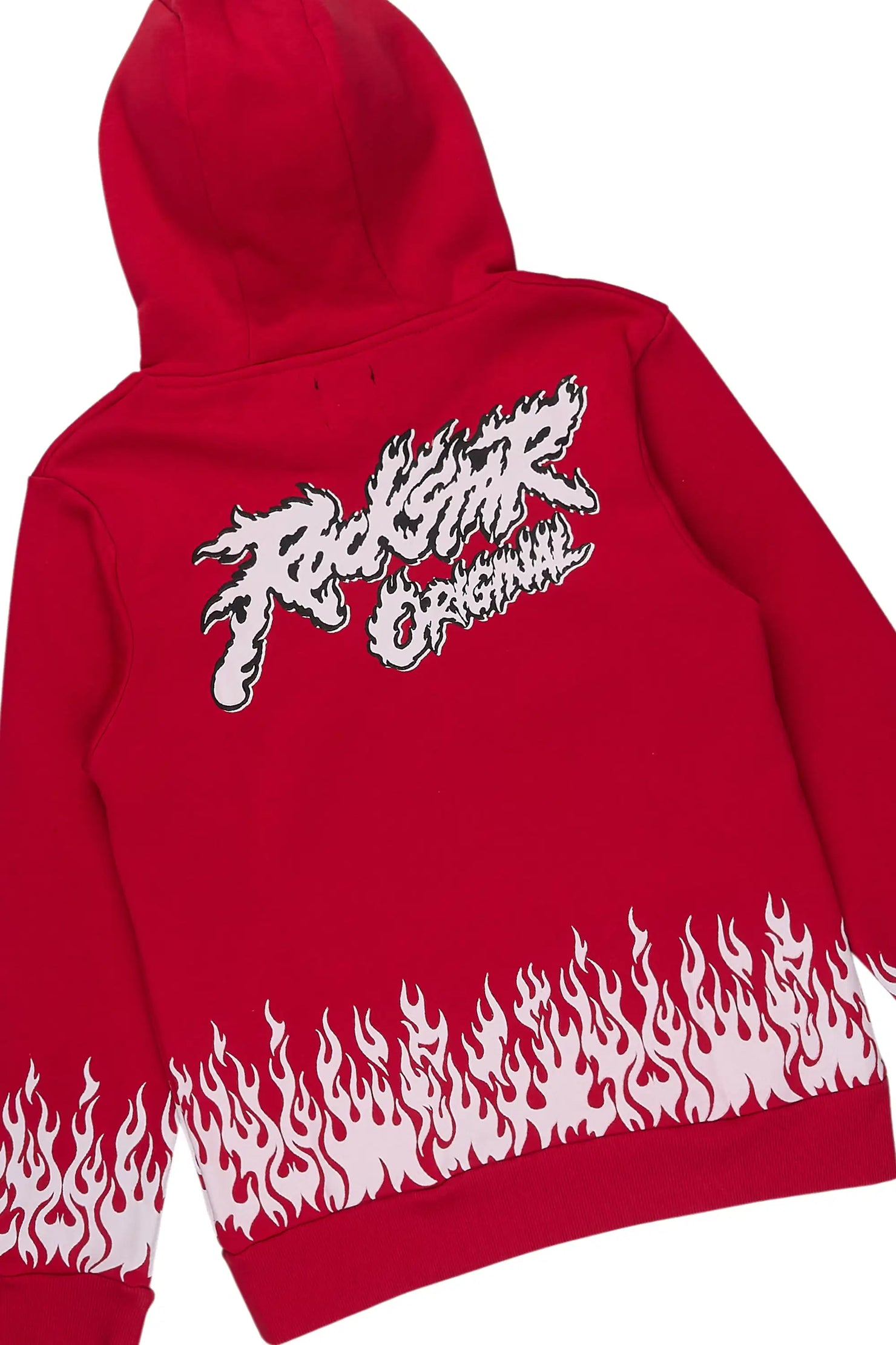 Boys Bubble Red Hoodie Stacked Jean Set