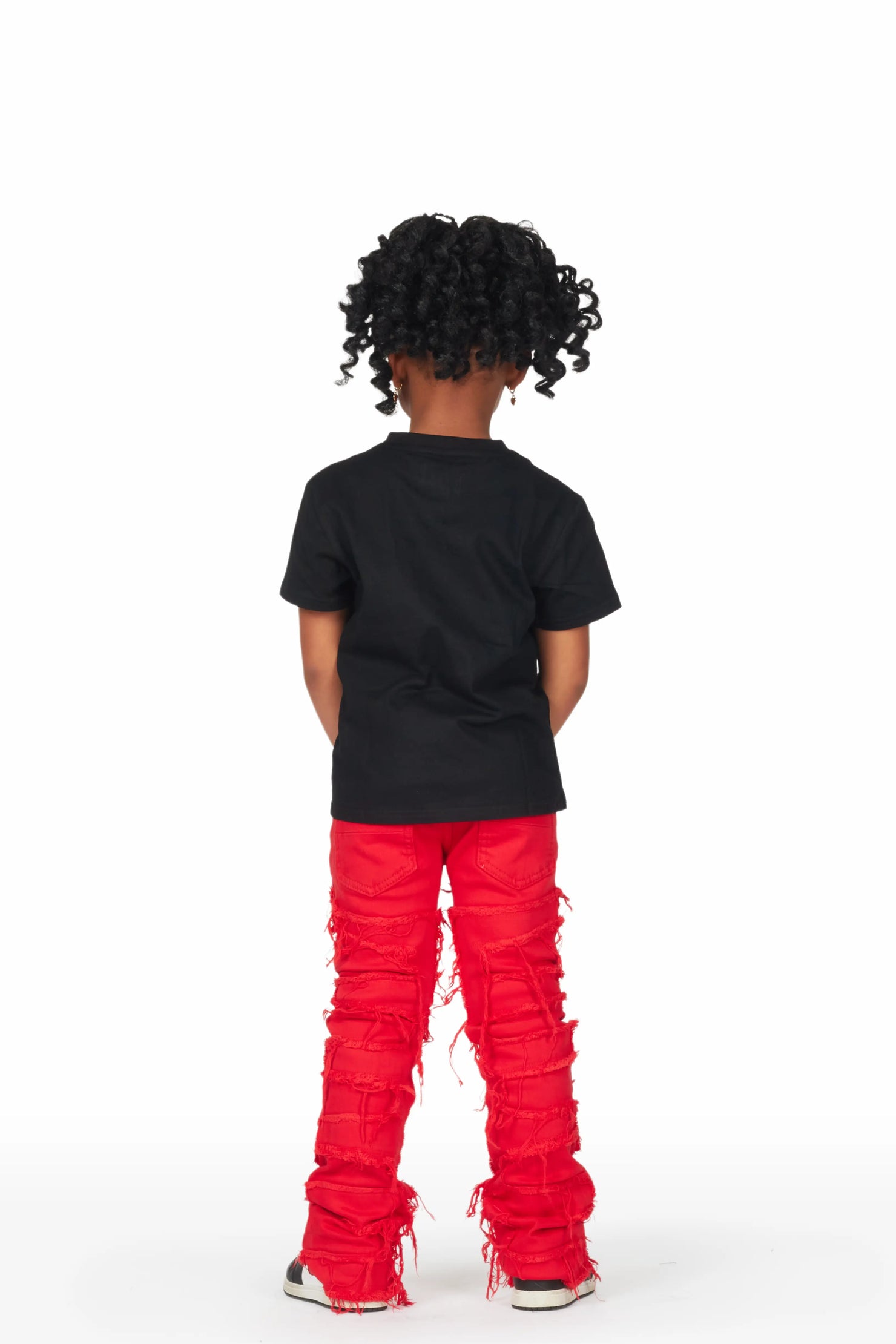Girls Luna Black/Red T-Shirt/Stacked Flare Jean Set