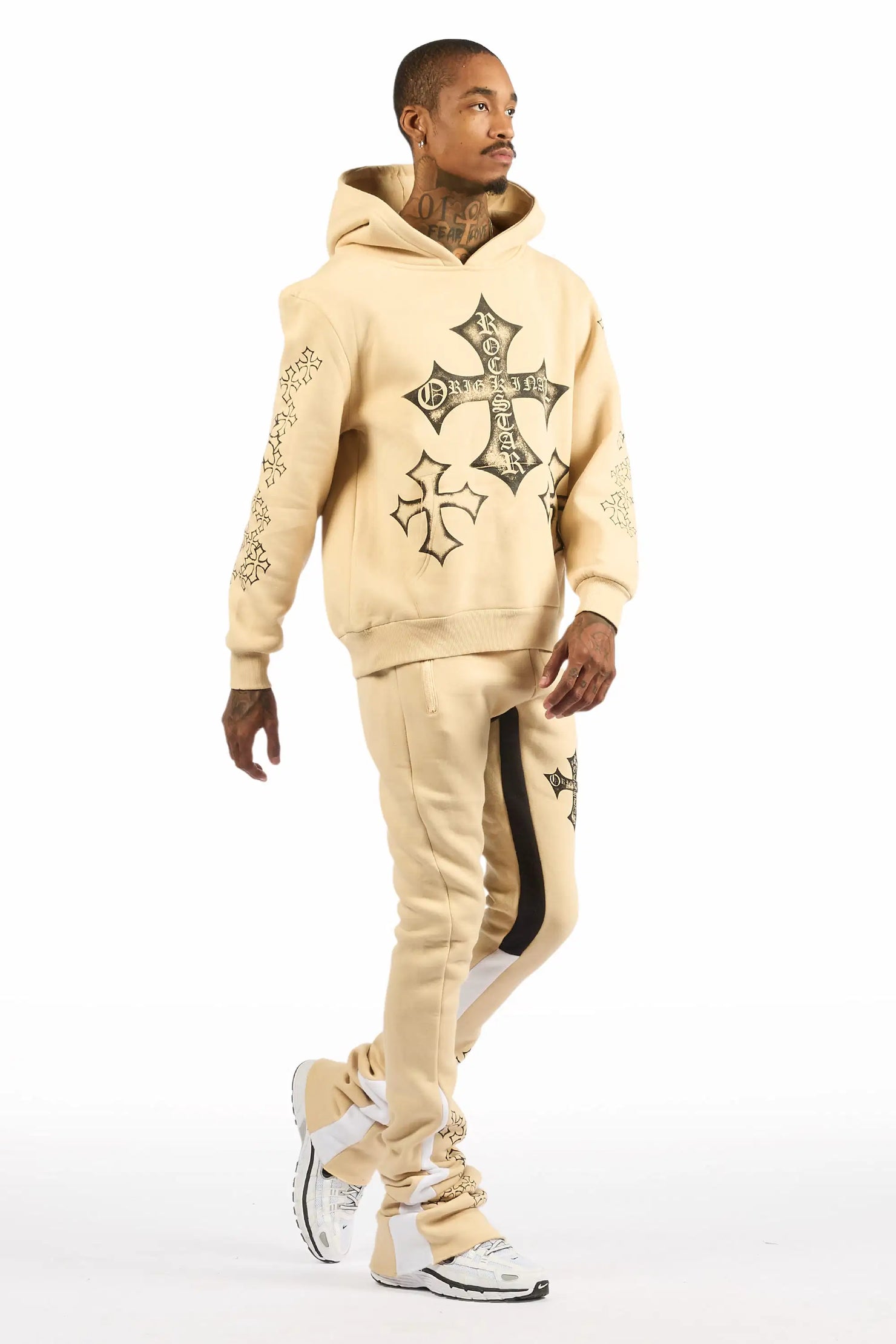 Marzion Beige/Black Hoodie/Super Stacked Track Set