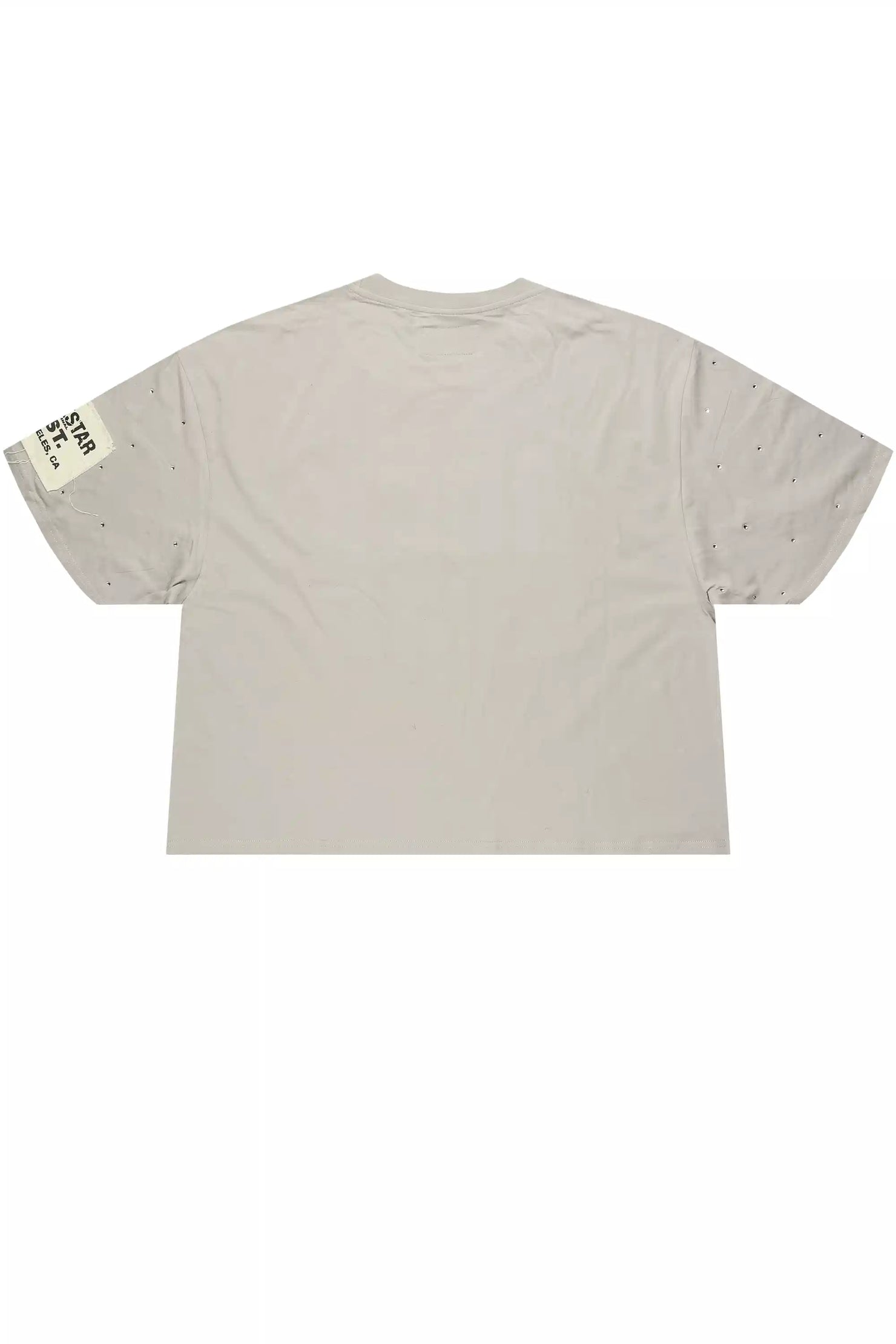 Yulian Grey Boxy Crop Rhinestone T-Shirt