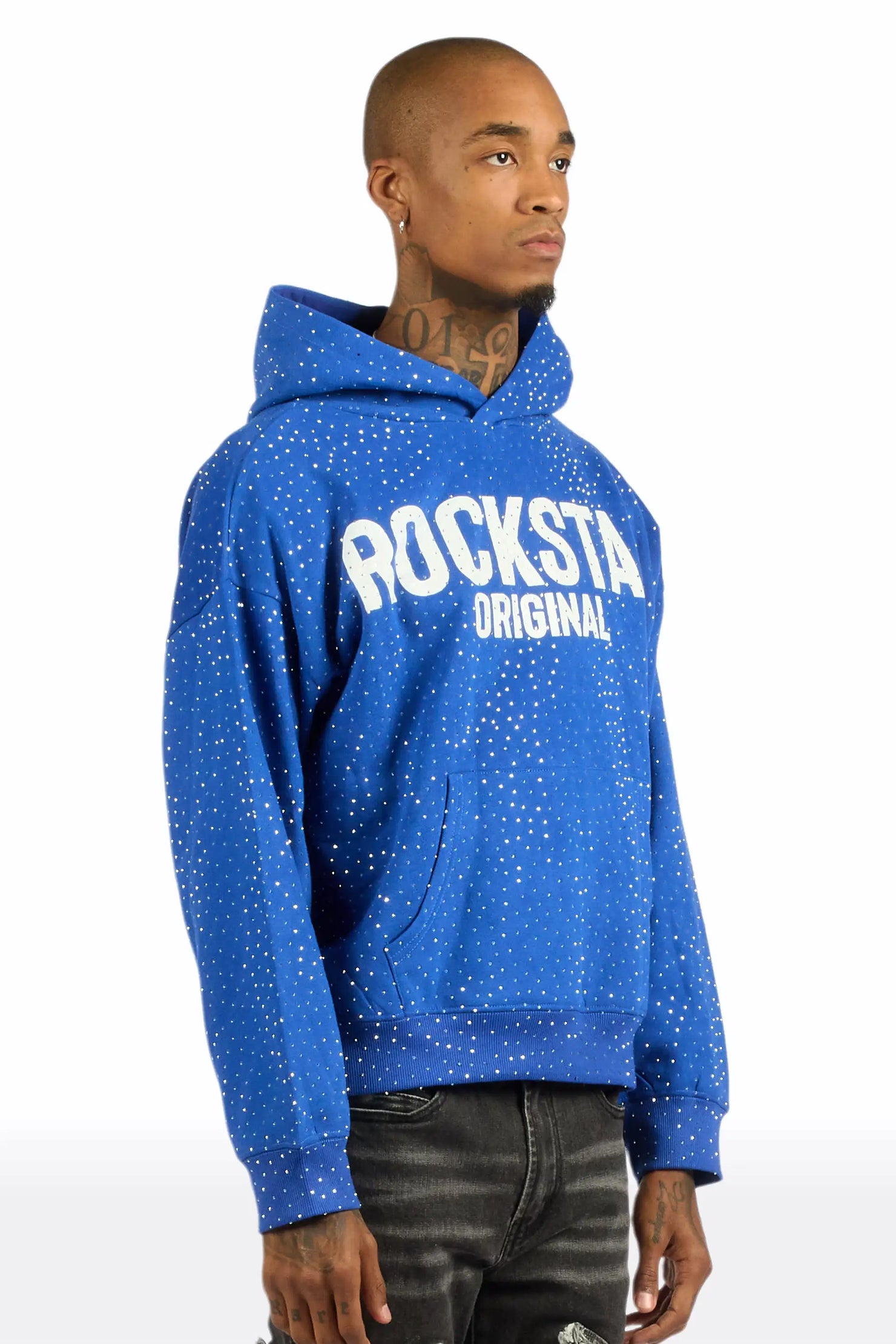 Crystiq Royal/White Rhinestone Oversized Hoodie