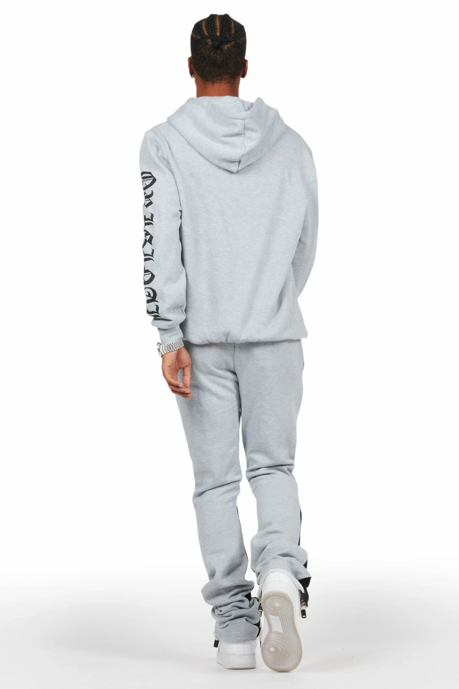 Alonzo Heather Grey Stacked Flare Hoodie Track Set
