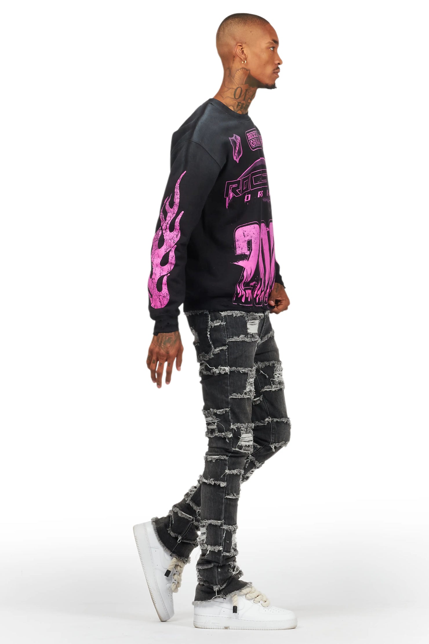 Sten Black Stacked Flare Jean