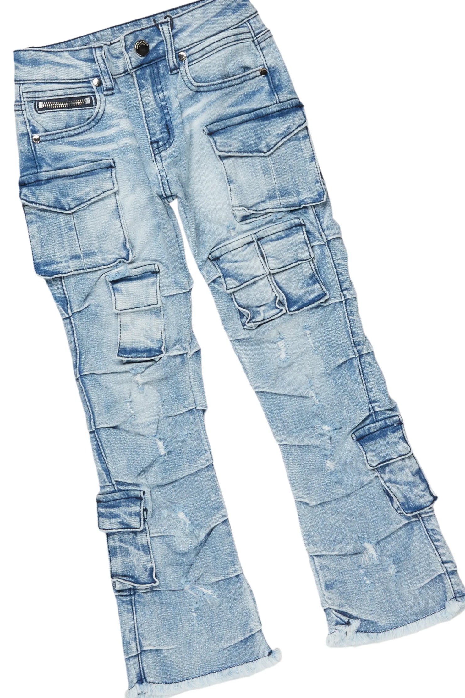 Boys Andros Grey/Light Blue Mohair Hoodie/Stacked Flare Jean Set