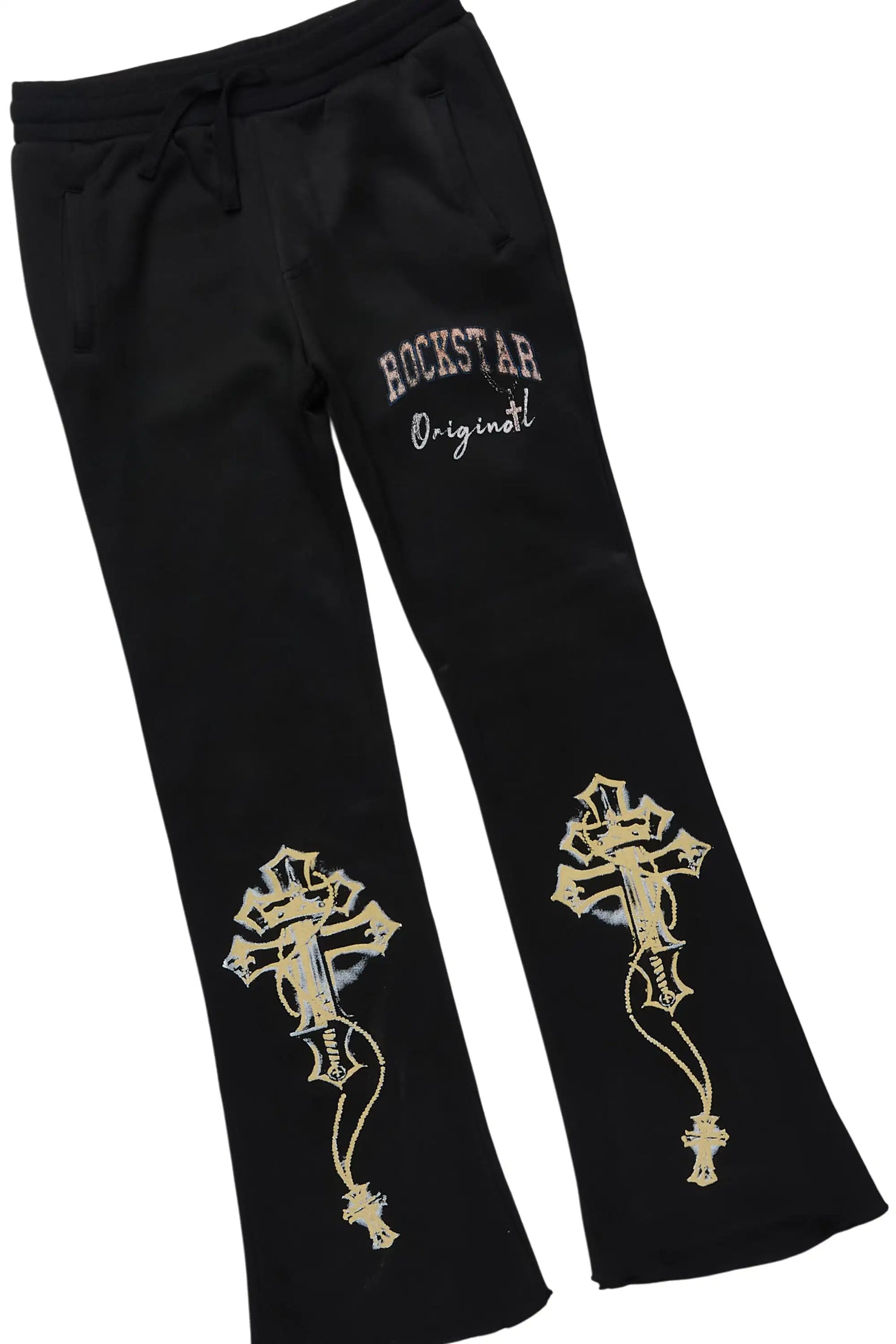 Boys Deiter Black Hoodie/Stacked Flare Track Set