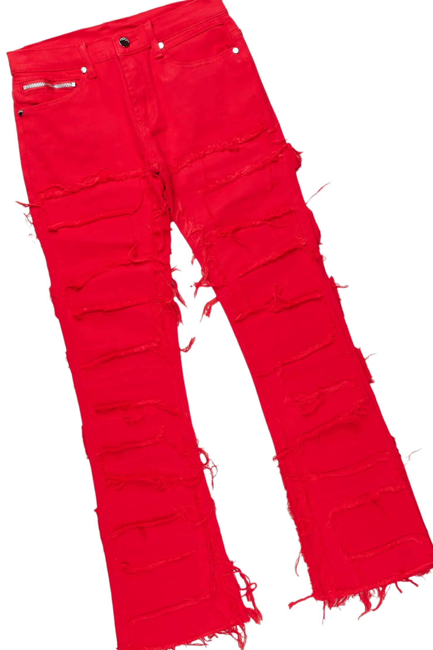 Girls Isabella White/Red T-Shirt/Stacked Flare Jean Set