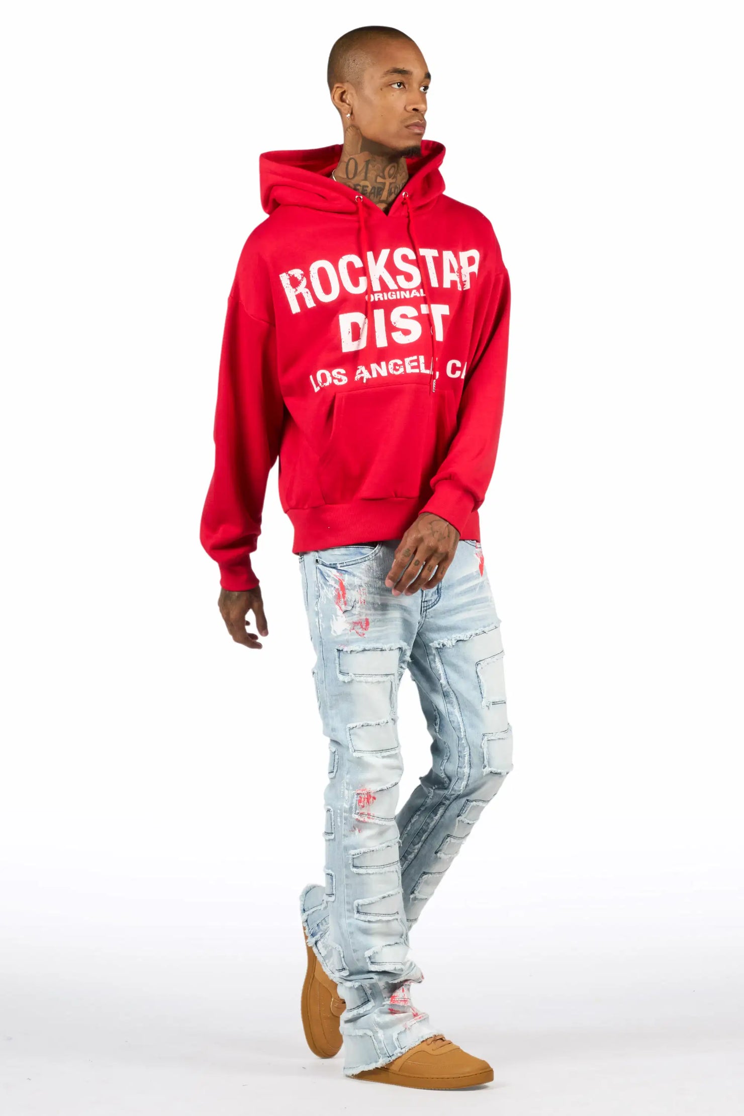 Saxon Red/Blue Hoodie/Stacked Flare Jean Set