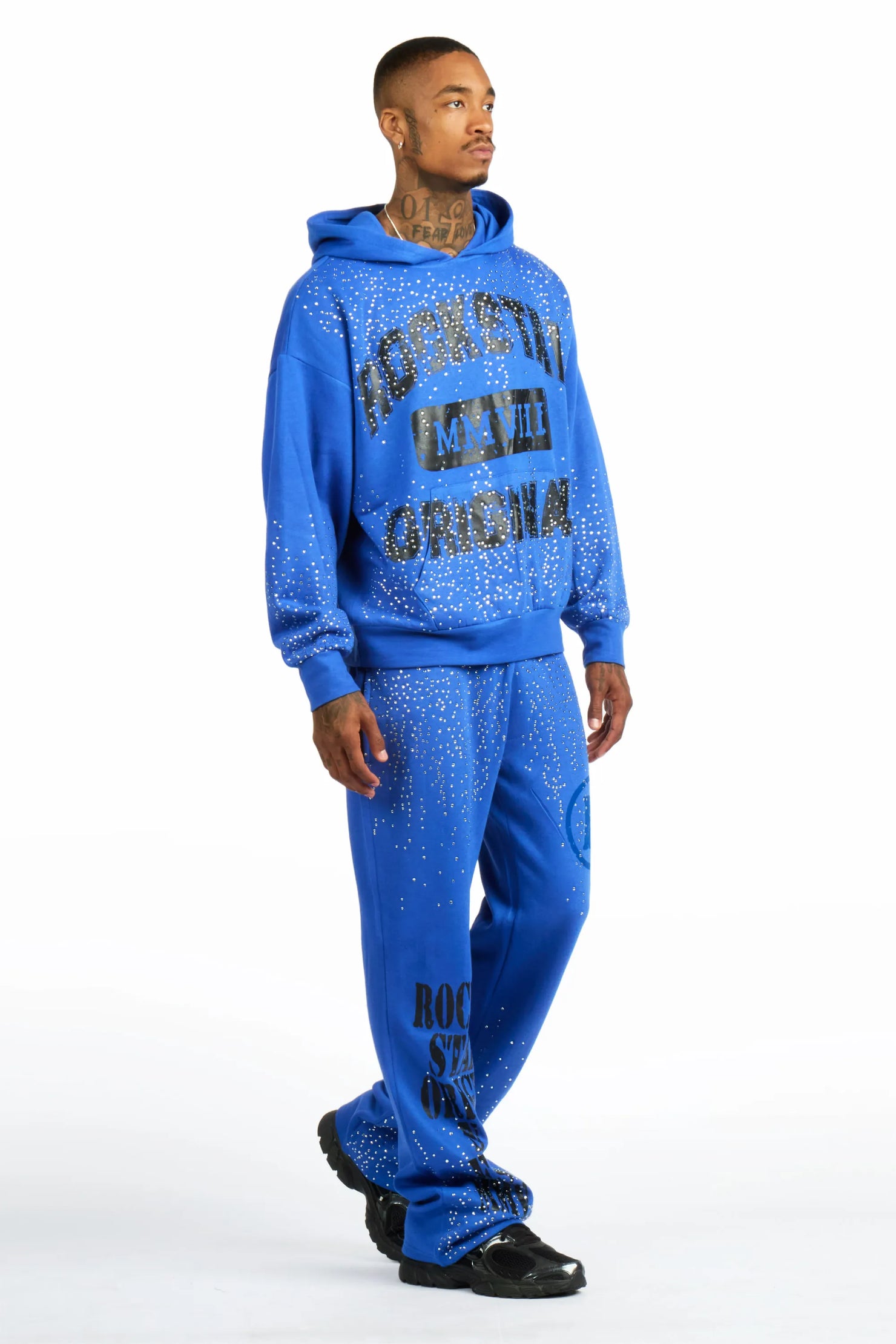 Borya Royal/Black Rhinestone Hoodie Relaxed Track Set
