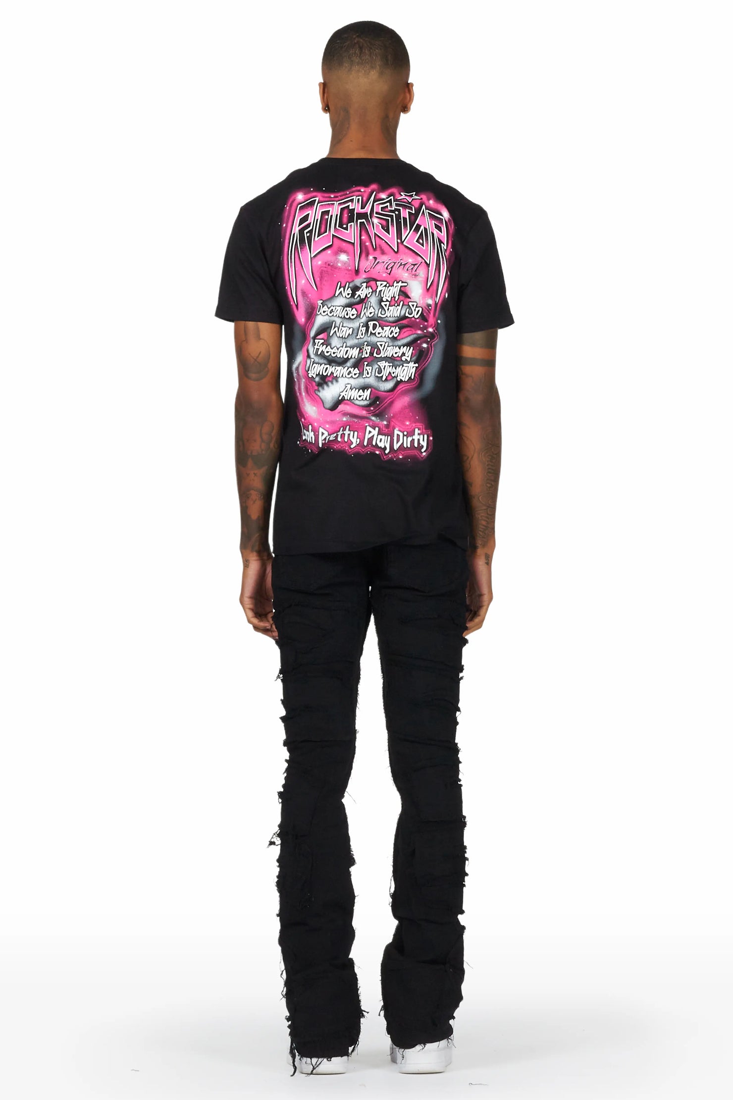 Wayland Black Stacked Flare Jean