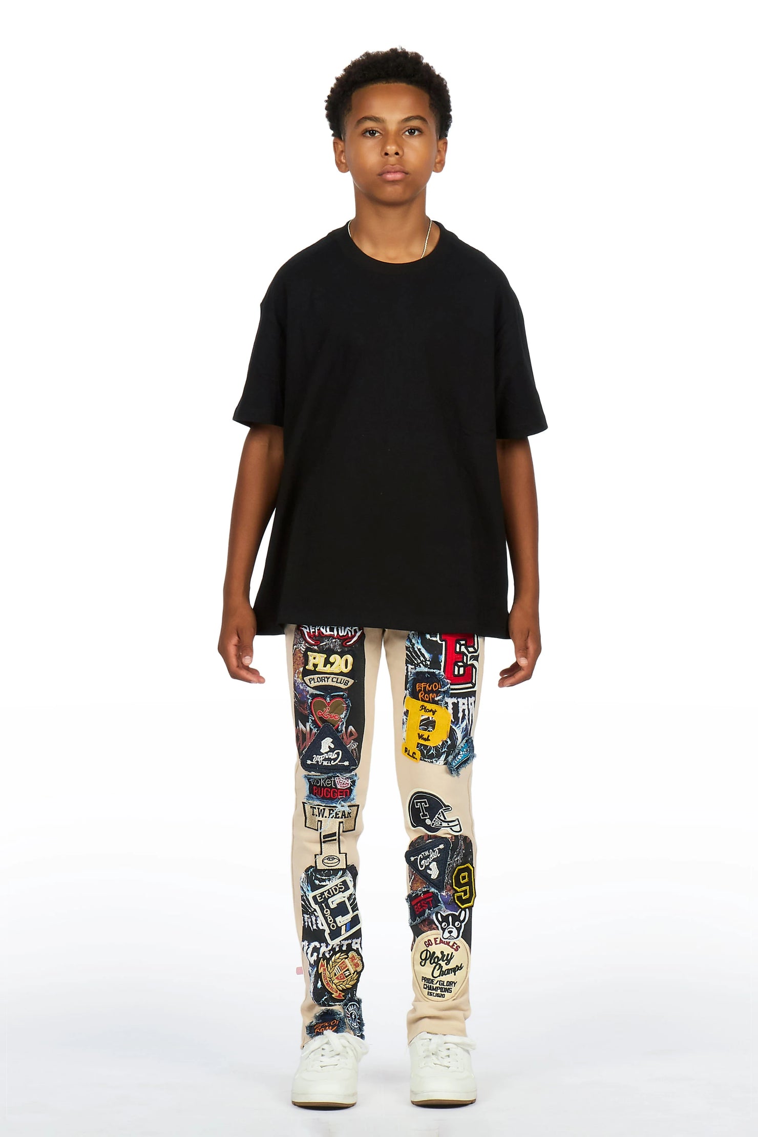 Boys Espen Beige Slim Patchwork Jean