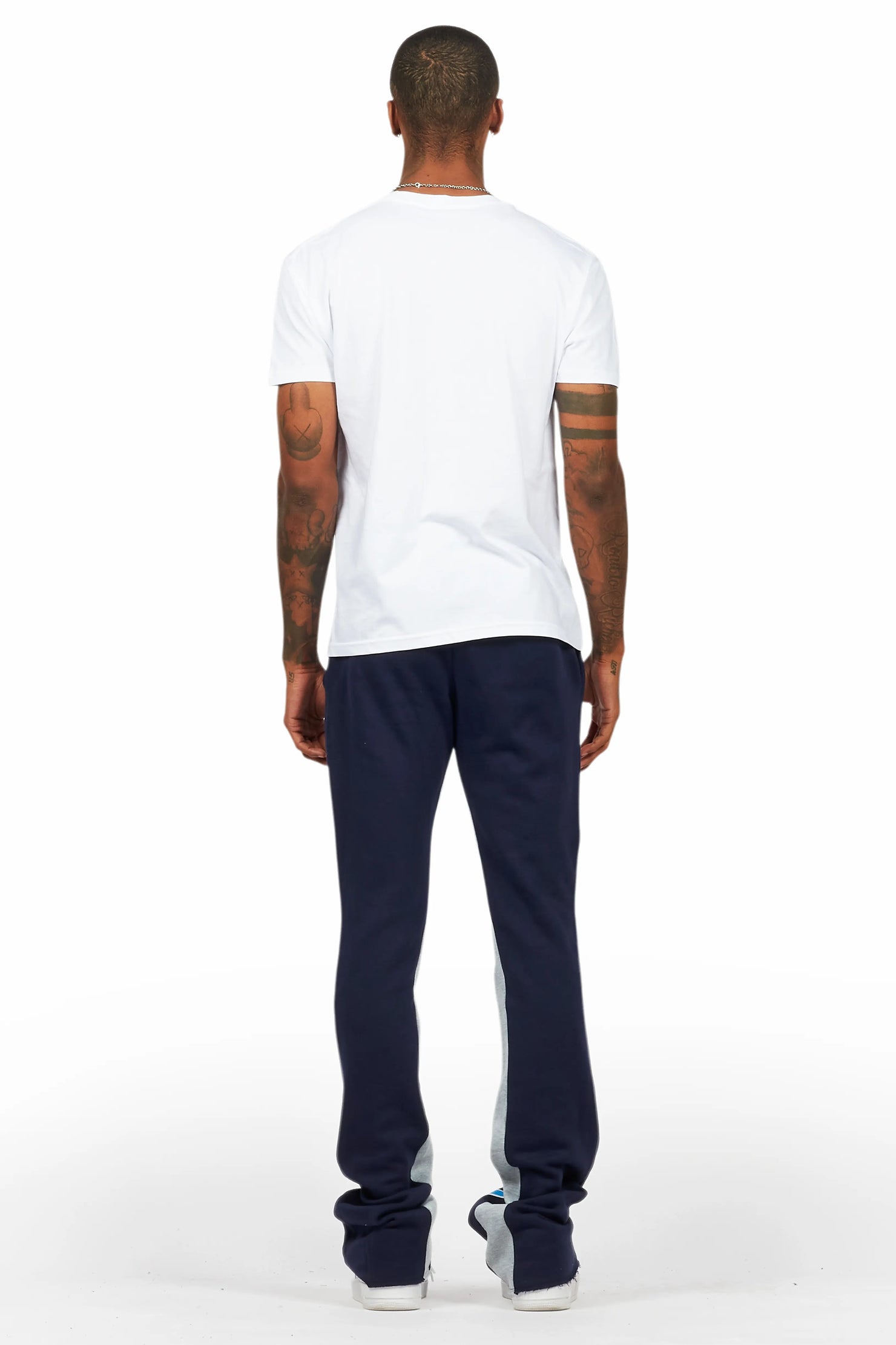 Beno White/Navy T-Shirt/Baggy Stacked Pant Set